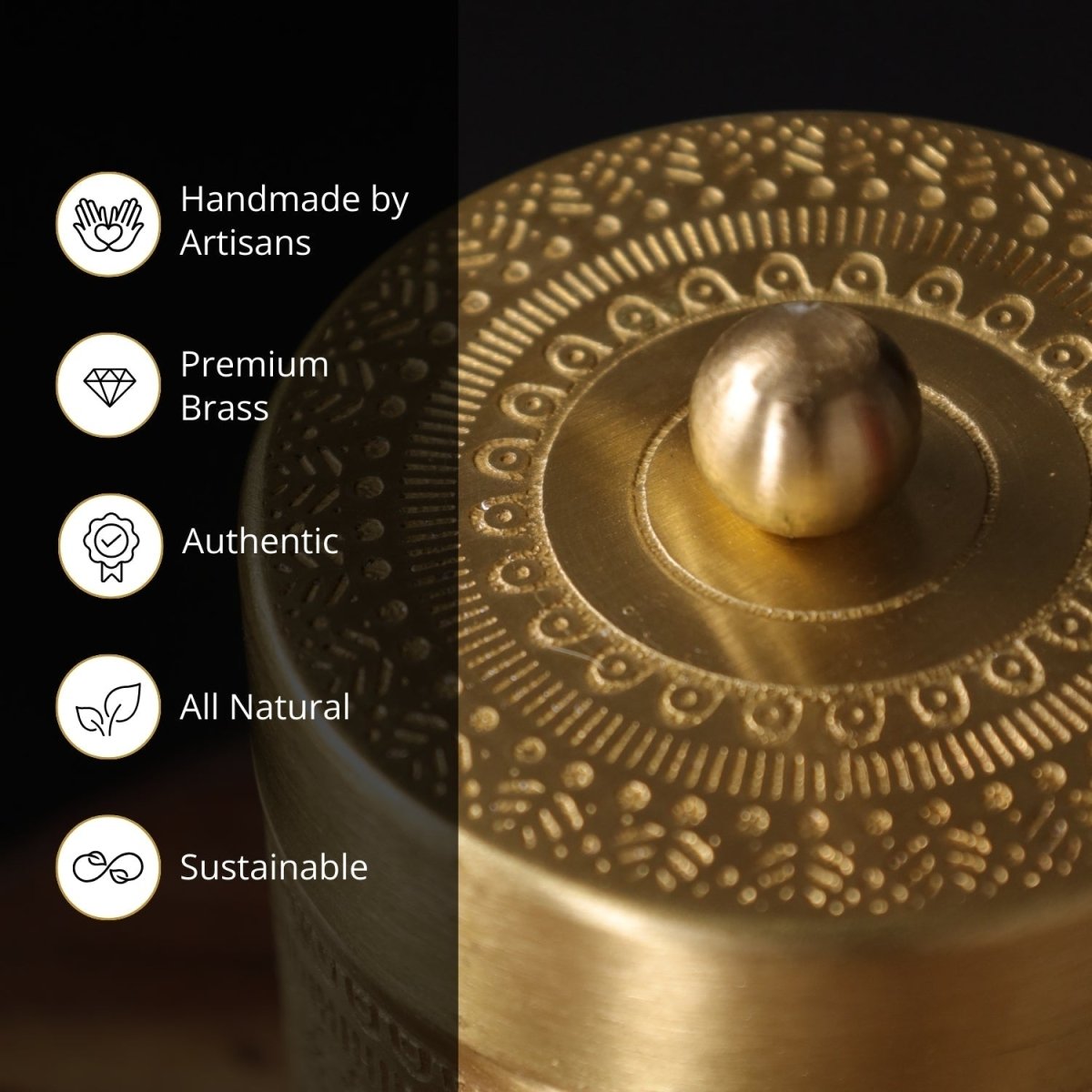 Two pure brass etched Kitchen Containers and Two Brass Coffee Dabara Sets. A premium gift for friends and family.