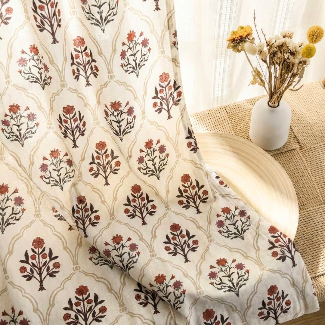 Pure Cotton Sheer Curtains Dusty Pink & Blue | Peepul Tree 5ft, 7ft and 8ft| Available in Set of 1 and 2