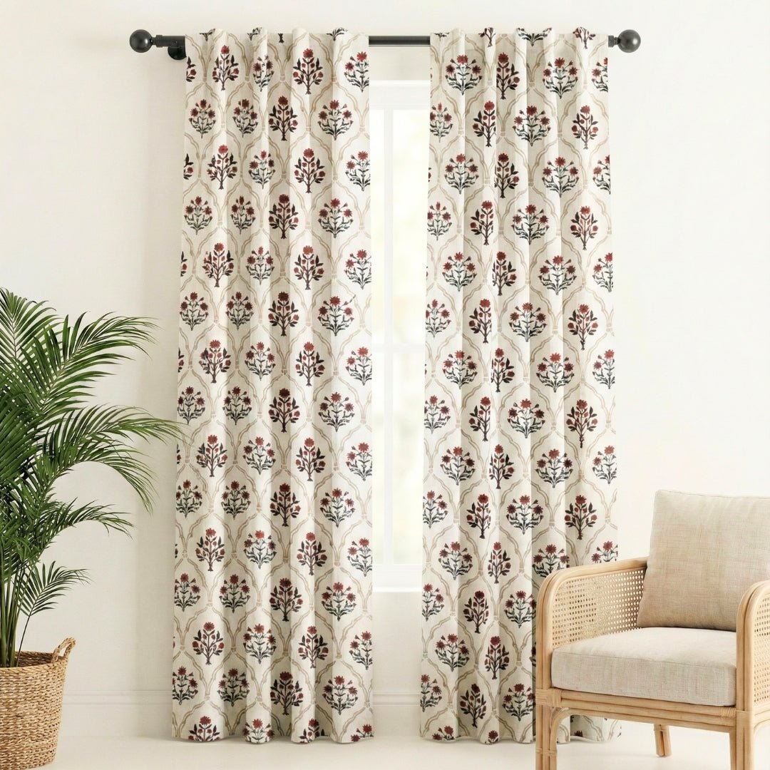 Pure Cotton Sheer Curtains Dusty Pink & Blue | Peepul Tree 5ft, 7ft and 8ft| Available in Set of 1 and 2