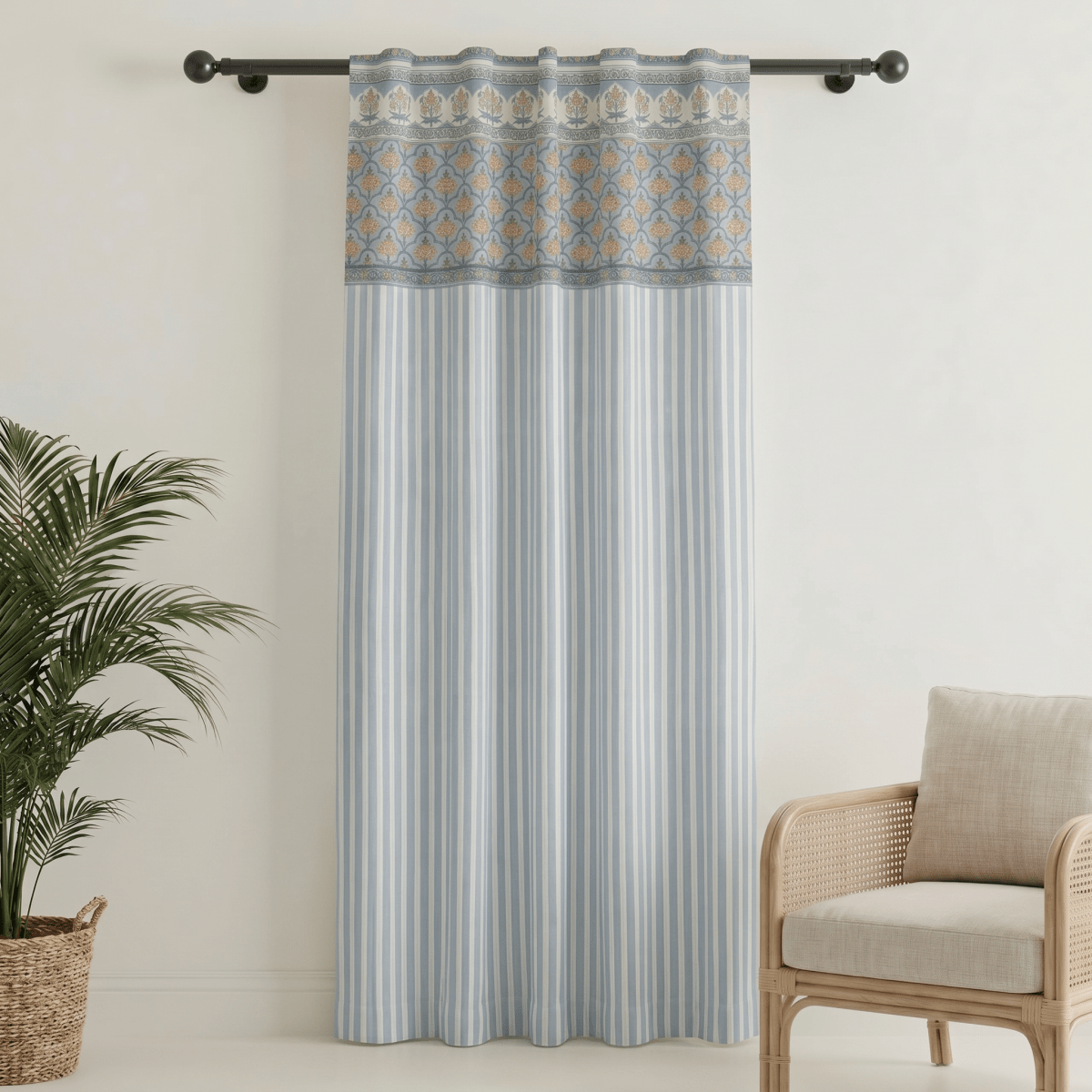 Pure Cotton Curtains in soft blue colours, available in 7ft.
