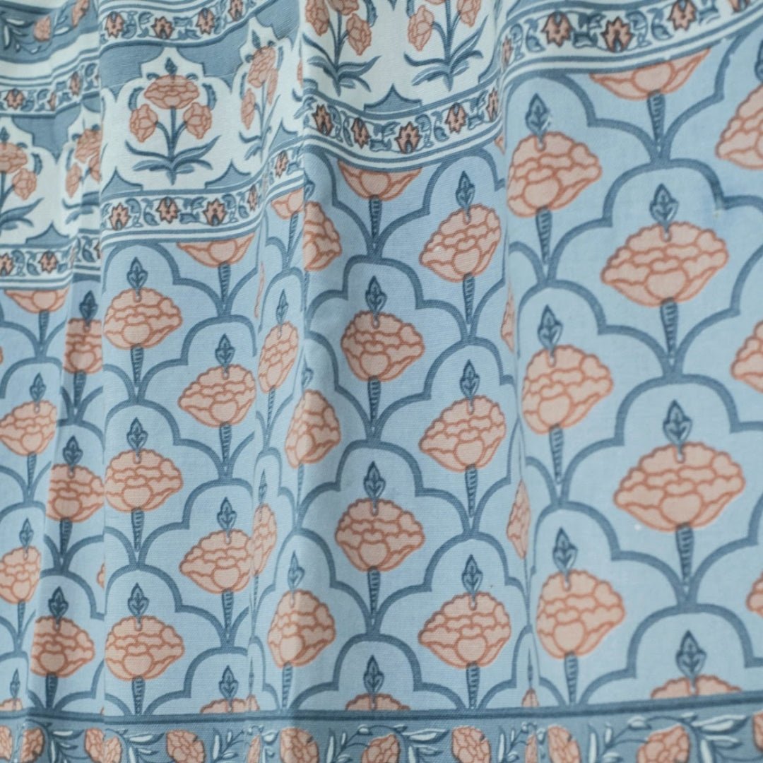 Pure Cotton Curtains in soft blue colours, available in 7ft.