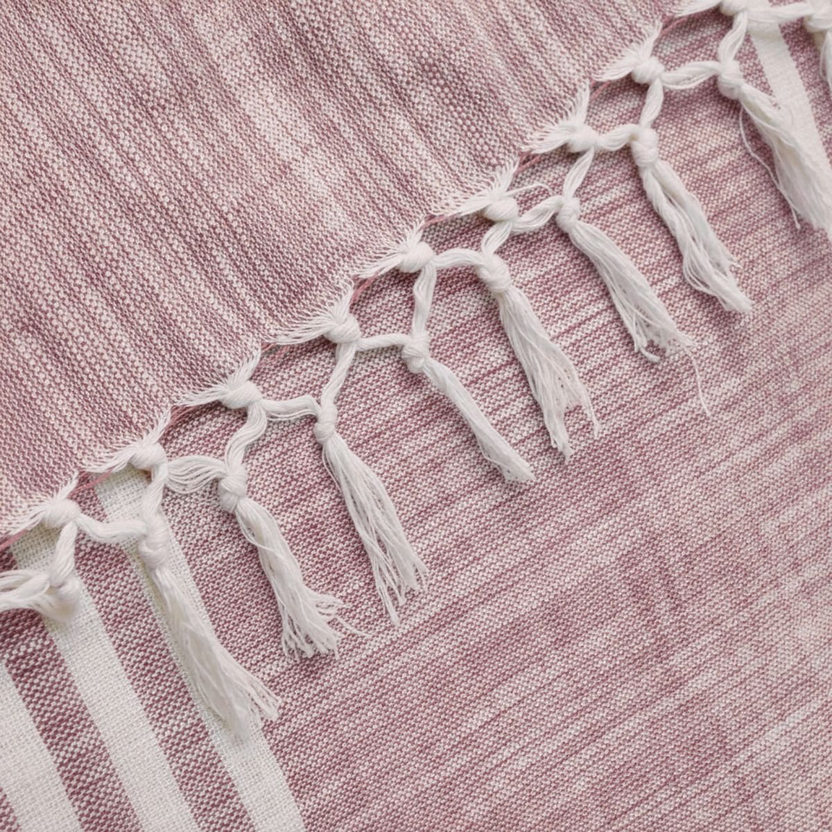 Pink and Off-white Cotton Handwoven Double Bed cover | Queen Size | Striped