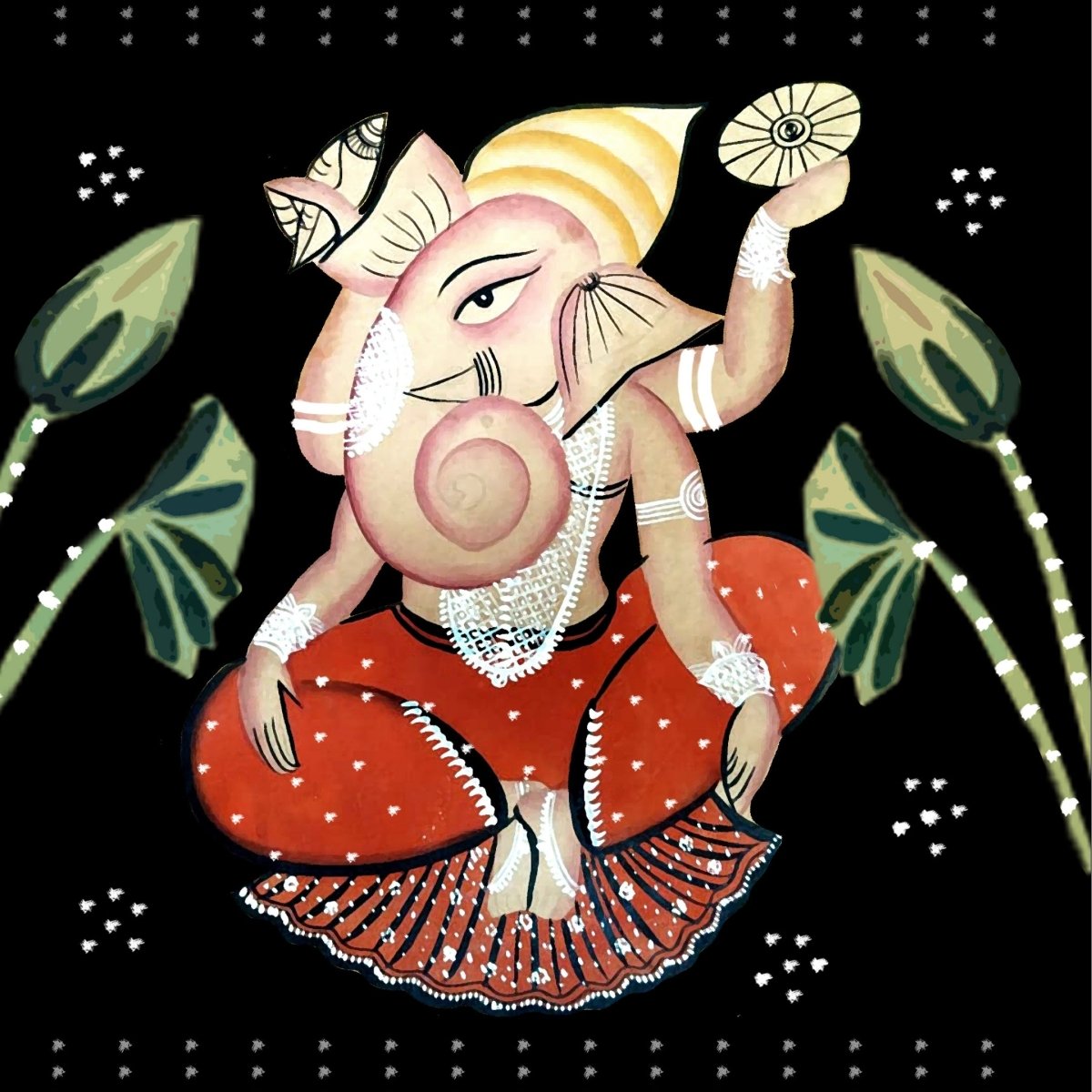 Kalighat Wall Painting Of Ganesha