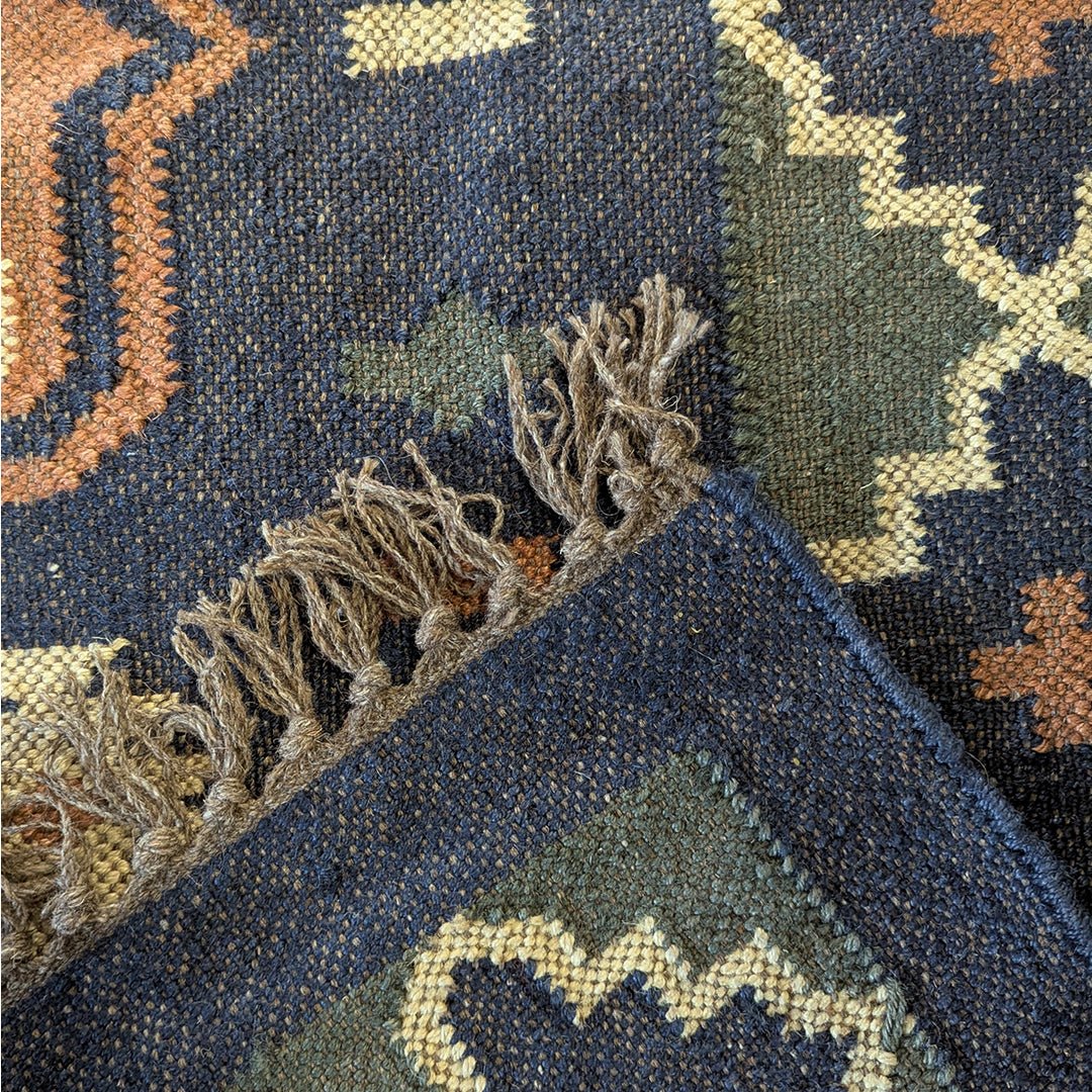 Floor Rug Handwoven with Jute and Wool in Blue Colour| 4 by 6 ft | Geometric Pattern | Durable Handmade Rug