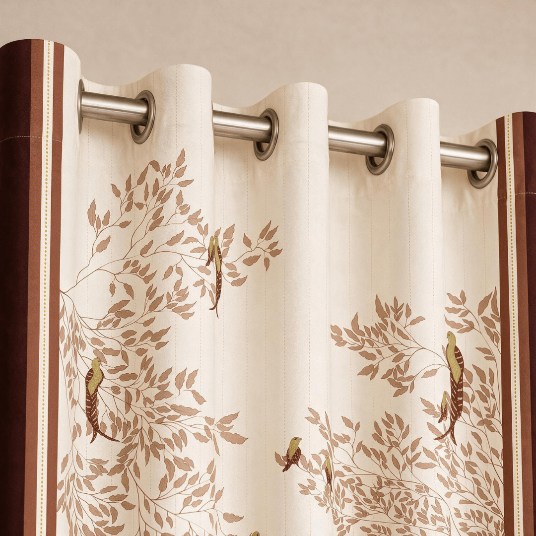 Gond Art Inspired Curtains 7 Feet | Rust and White Enchanted Forest | 60 - 65% Room Darkening | Cotton Blend | Machine Washable