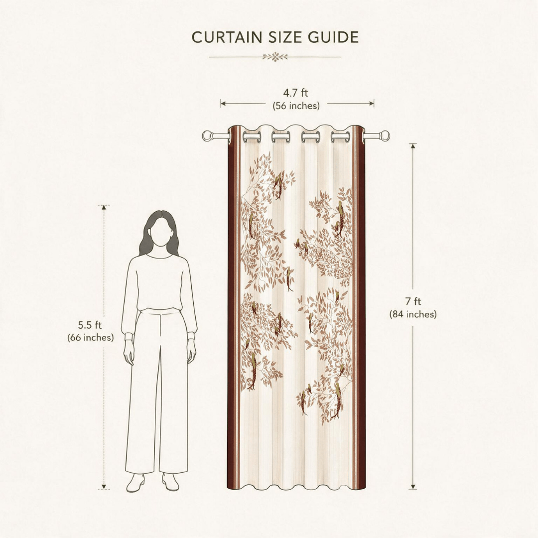 Gond Art Inspired Curtains 7 Feet | Rust and White Enchanted Forest | 60 - 65% Room Darkening | Cotton Blend | Machine Washable