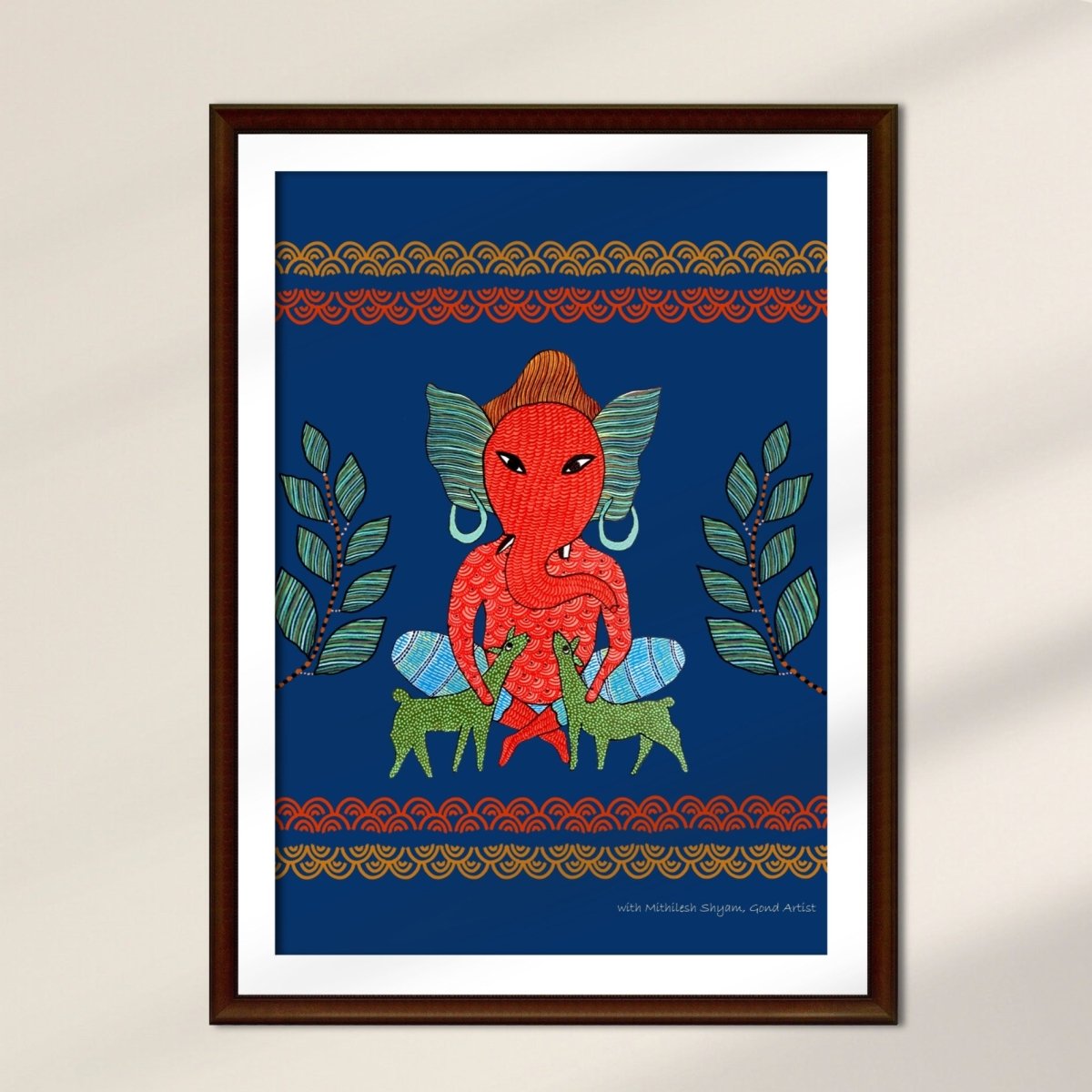 Gond Wall Art Painting Of Forest Ganesha | Indian Wall Art