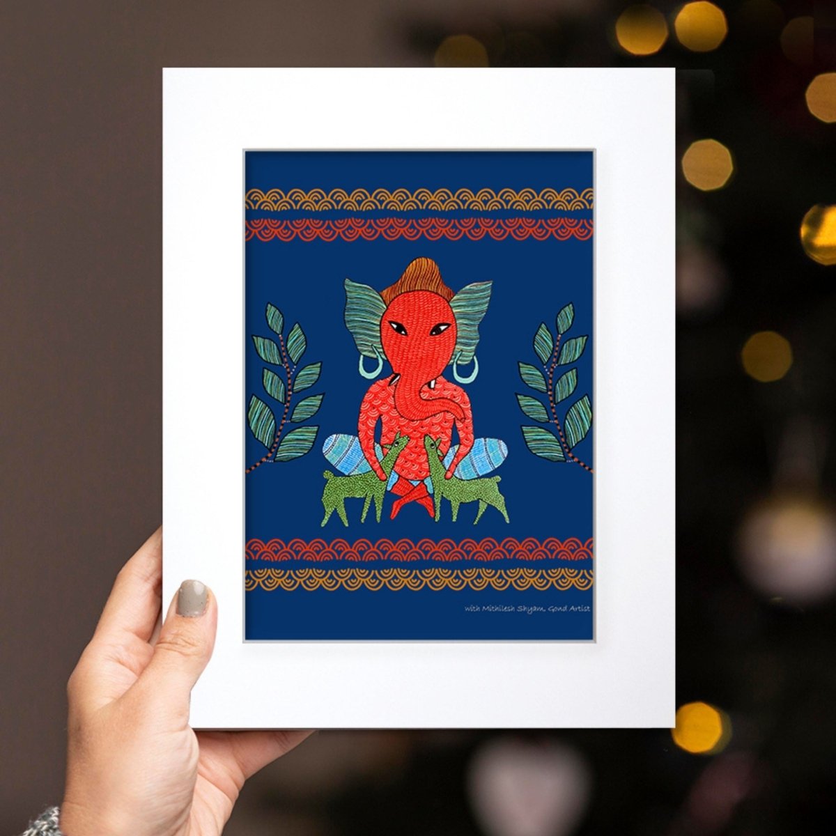Gond Wall Art Painting Of Forest Ganesha | Indian Wall Art