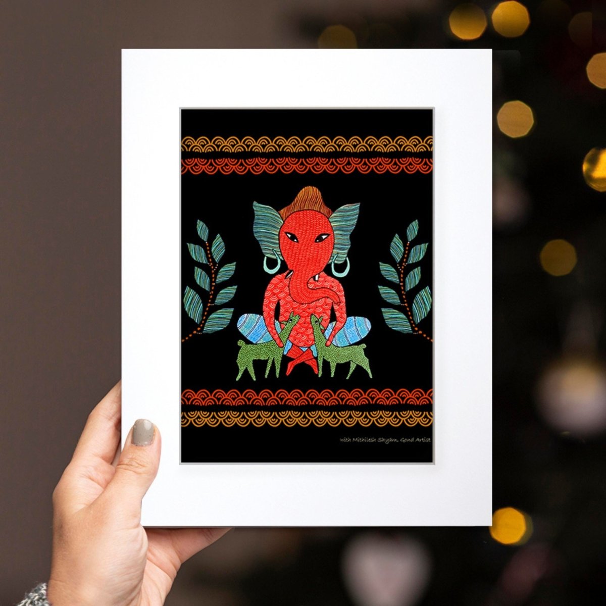 Gond Wall Art Painting Of Forest Ganesha | Indian Wall Art