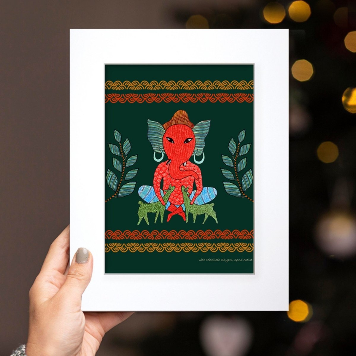 Gond Wall Art Painting Of Forest Ganesha | Indian Wall Art
