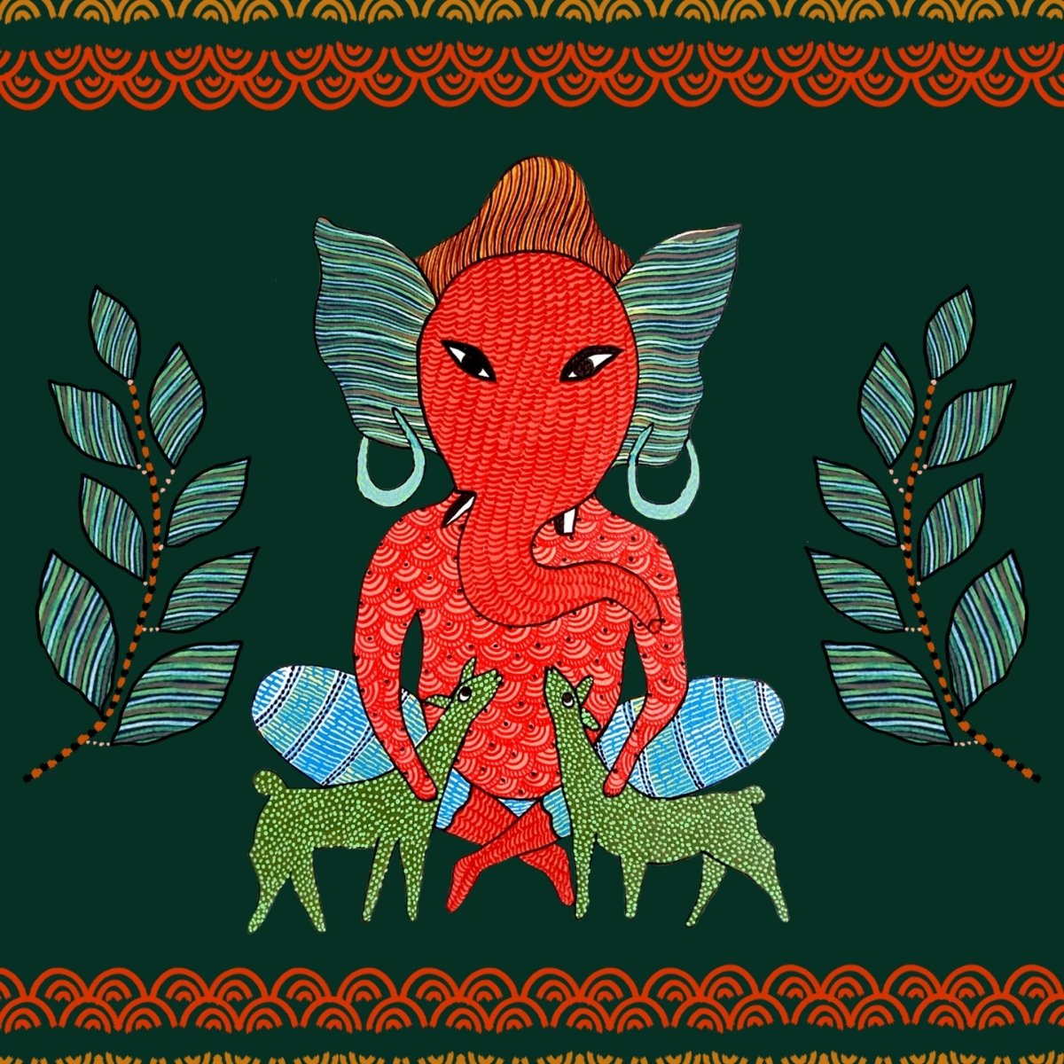 Gond Wall Art Painting Of Forest Ganesha | Indian Wall Art