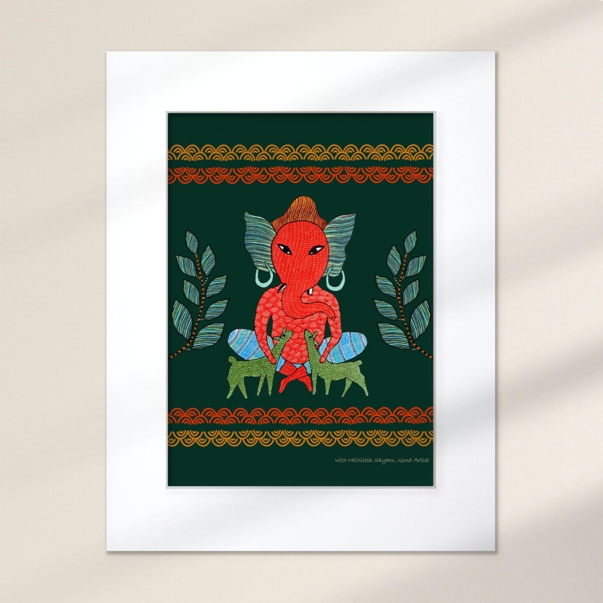 Gond Wall Art Painting Of Forest Ganesha | Indian Wall Art