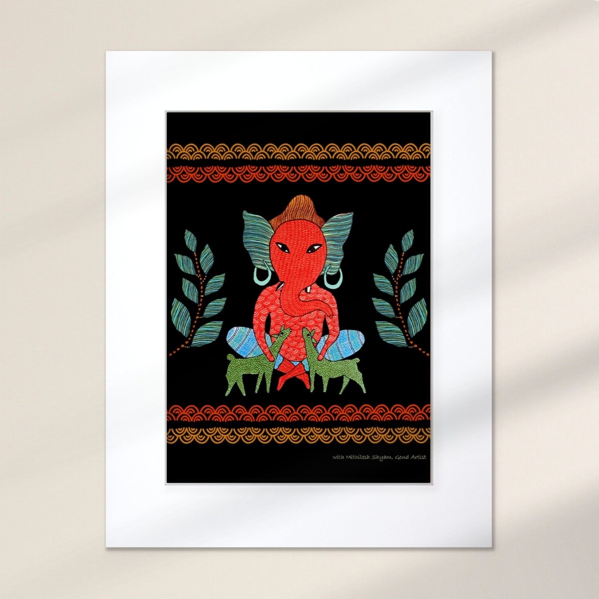 Gond Wall Art Painting Of Forest Ganesha | Indian Wall Art