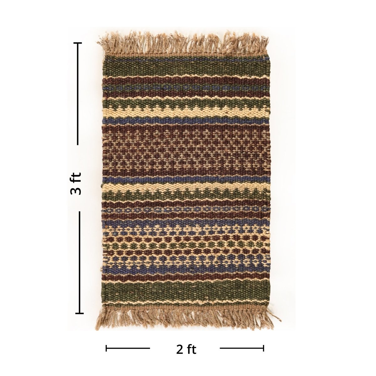 Green Sustainable Floor Rug In 2 x 3 ft Geometric Pattern Handcrafted In India