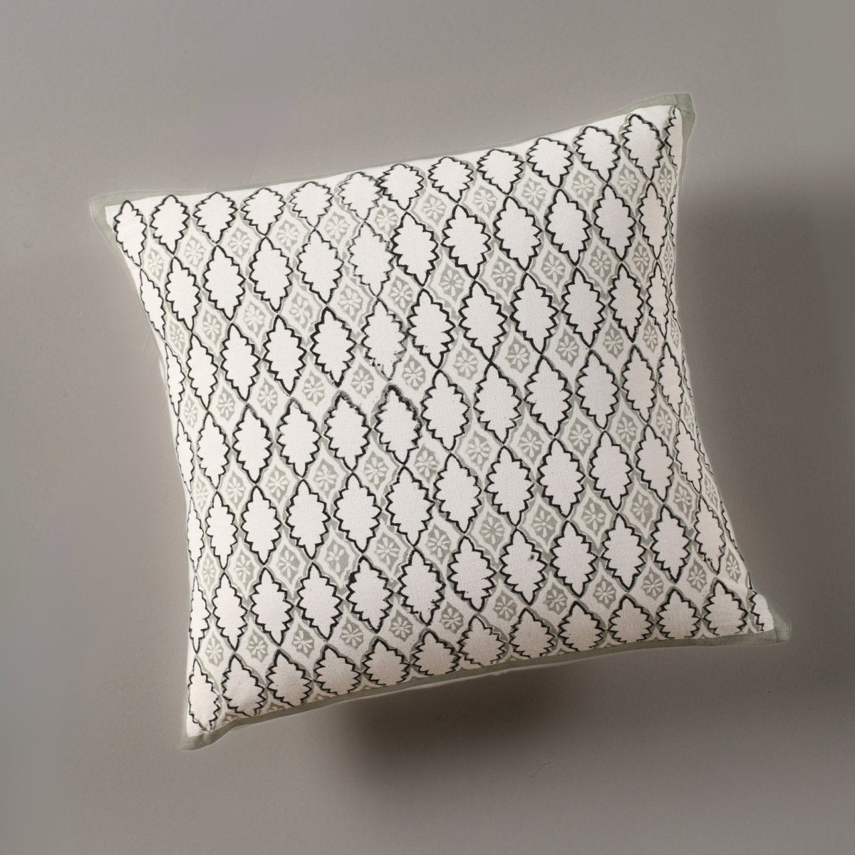 Aqua and Off White Pure Cotton Cushion Cover | 18x18 in | Set of 1,2 and 4 | Block Printed