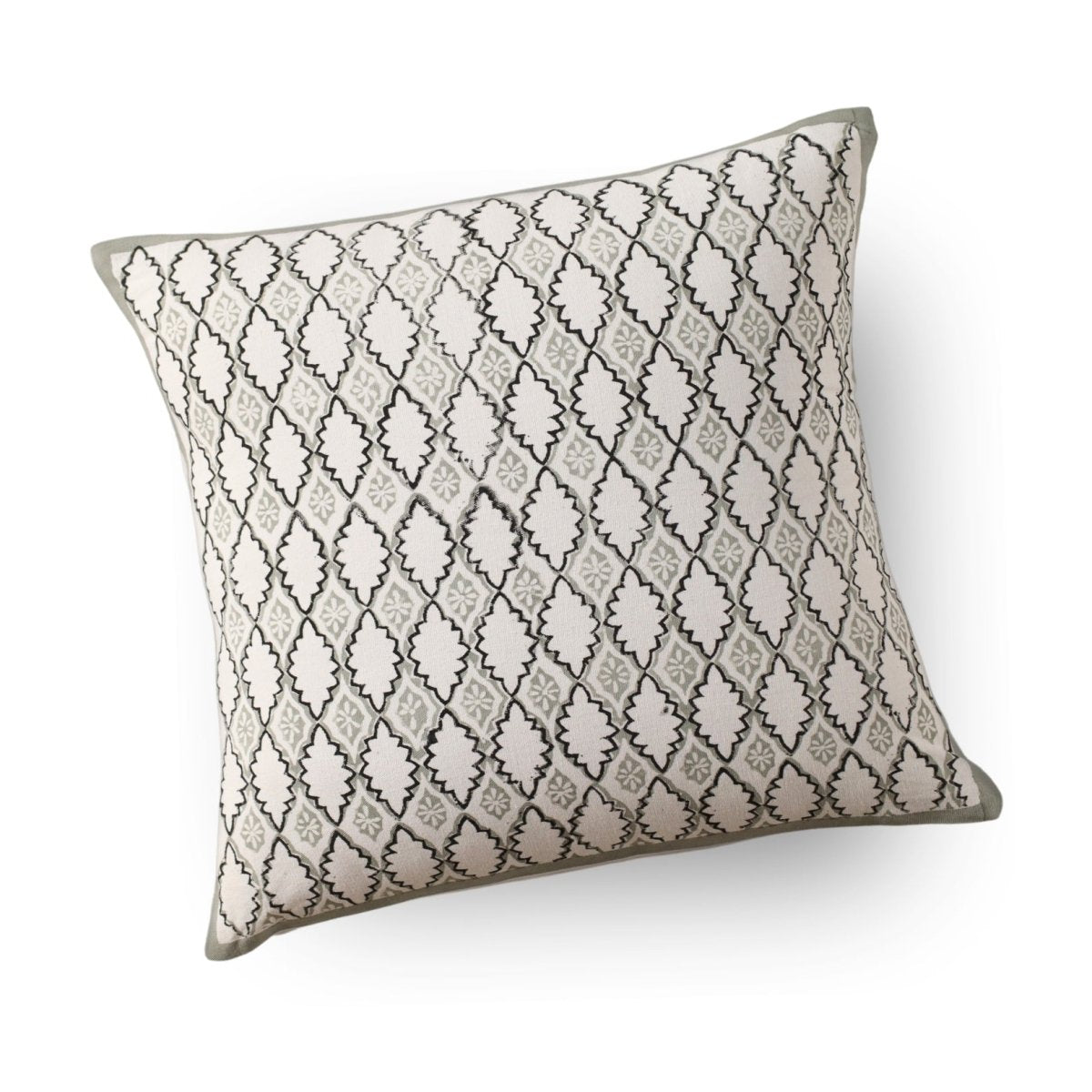 Aqua and Off White Pure Cotton Cushion Cover | 18x18 in | Set of 1,2 and 4 | Block Printed
