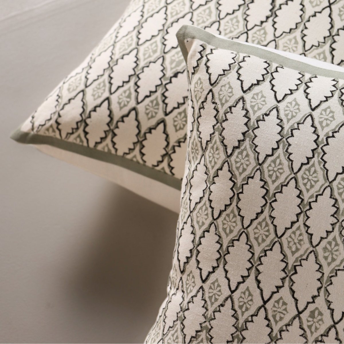 Aqua and Off White Pure Cotton Cushion Cover | 18x18 in | Set of 1,2 and 4 | Block Printed