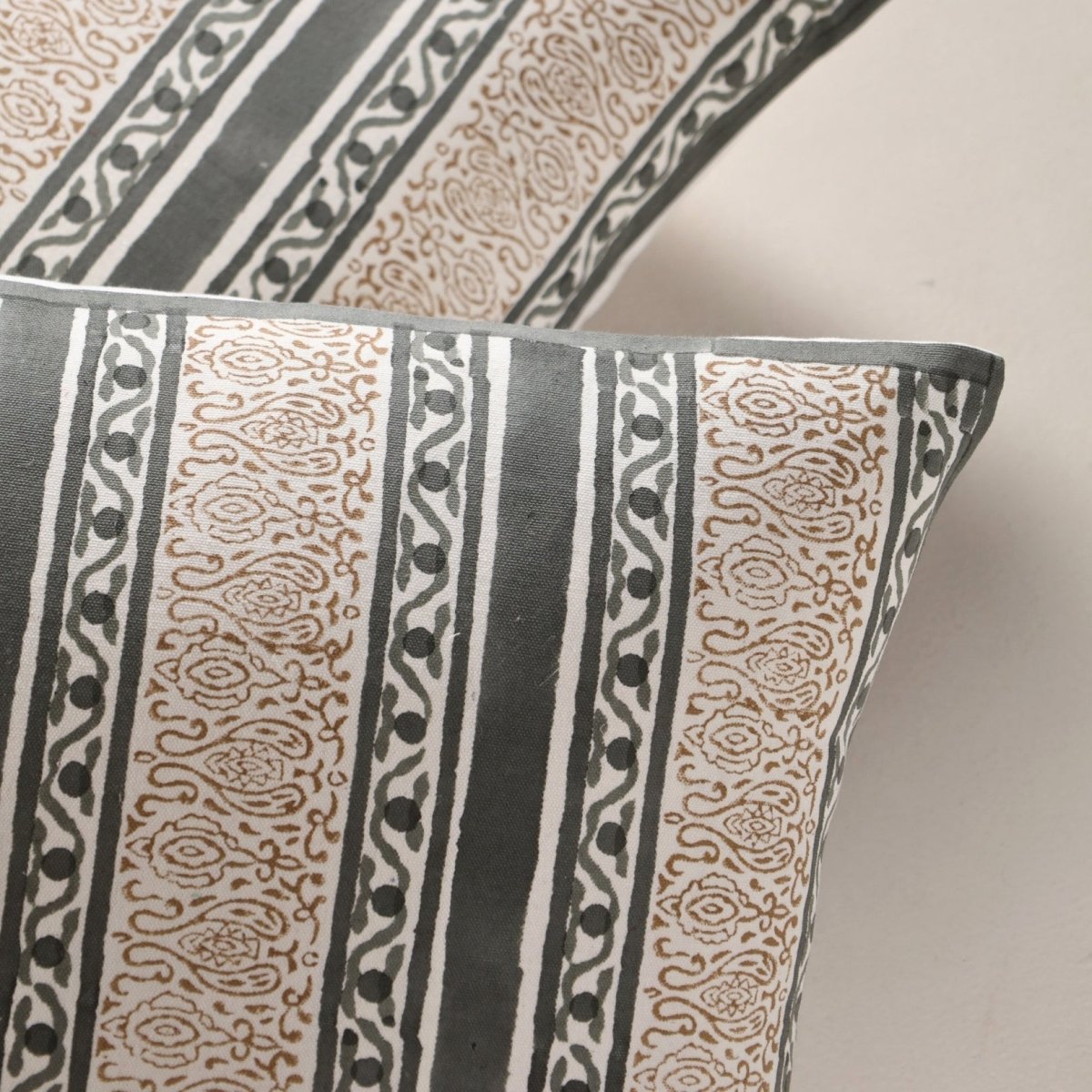 Charcoal and Off White Pure Cotton Cushion Cover | 18x18 in | Set of 1,2,3,4 and 5 | Striped