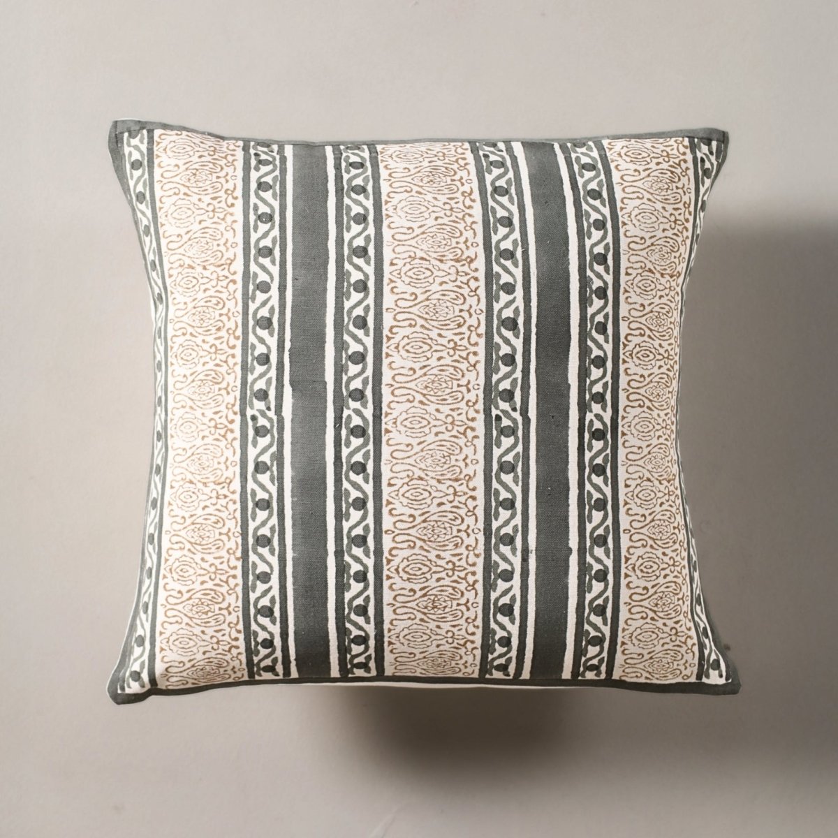 Charcoal and Off White Pure Cotton Cushion Cover | 18x18 in | Set of 1,2,3,4 and 5 | Striped