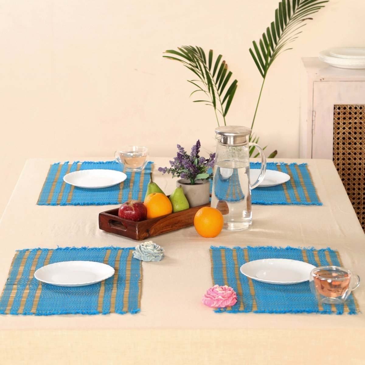 Cotton and Grass Table mats in Blue | Set of 4 and 6