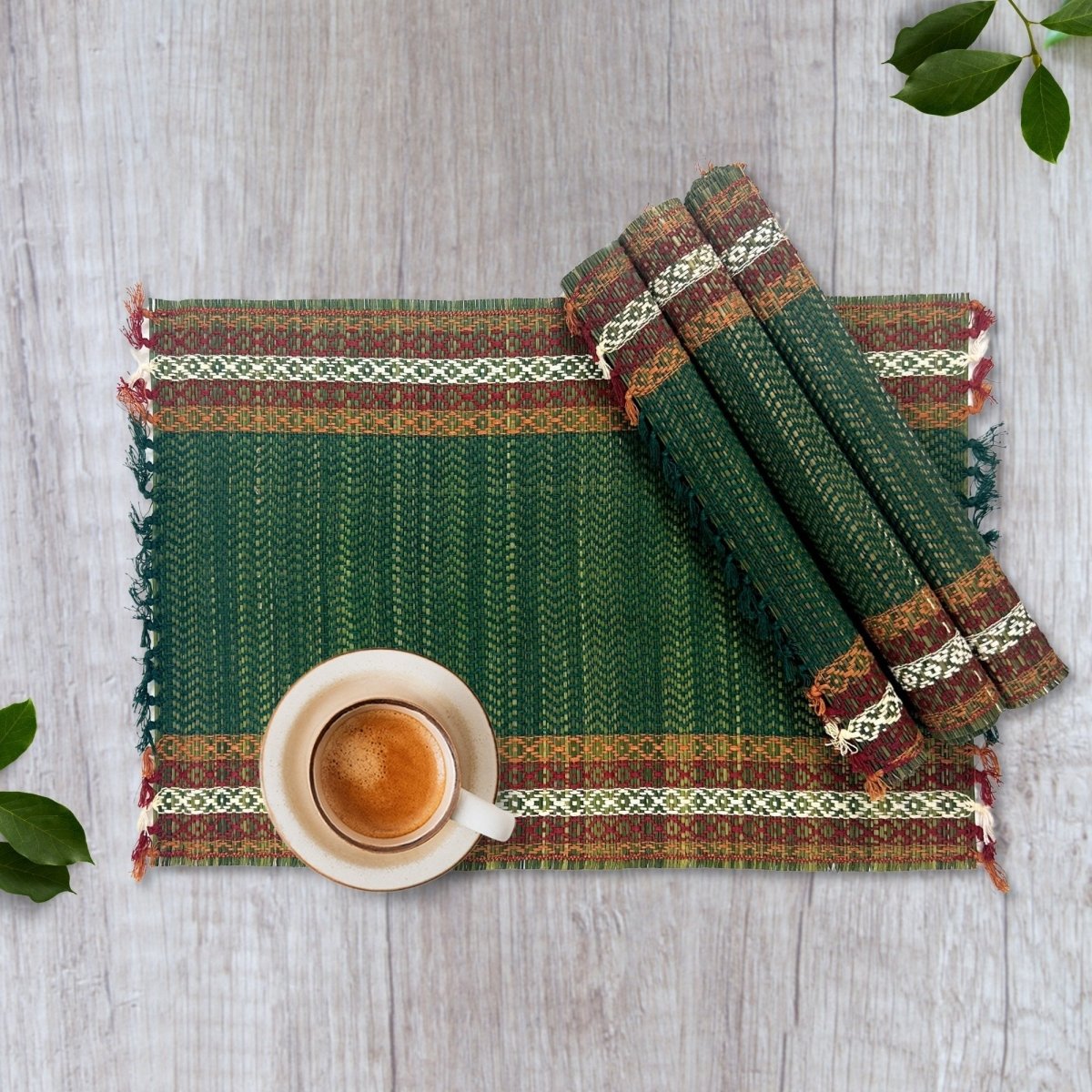 Cotton and Grass Table mats in Green | Set of 4 and 6
