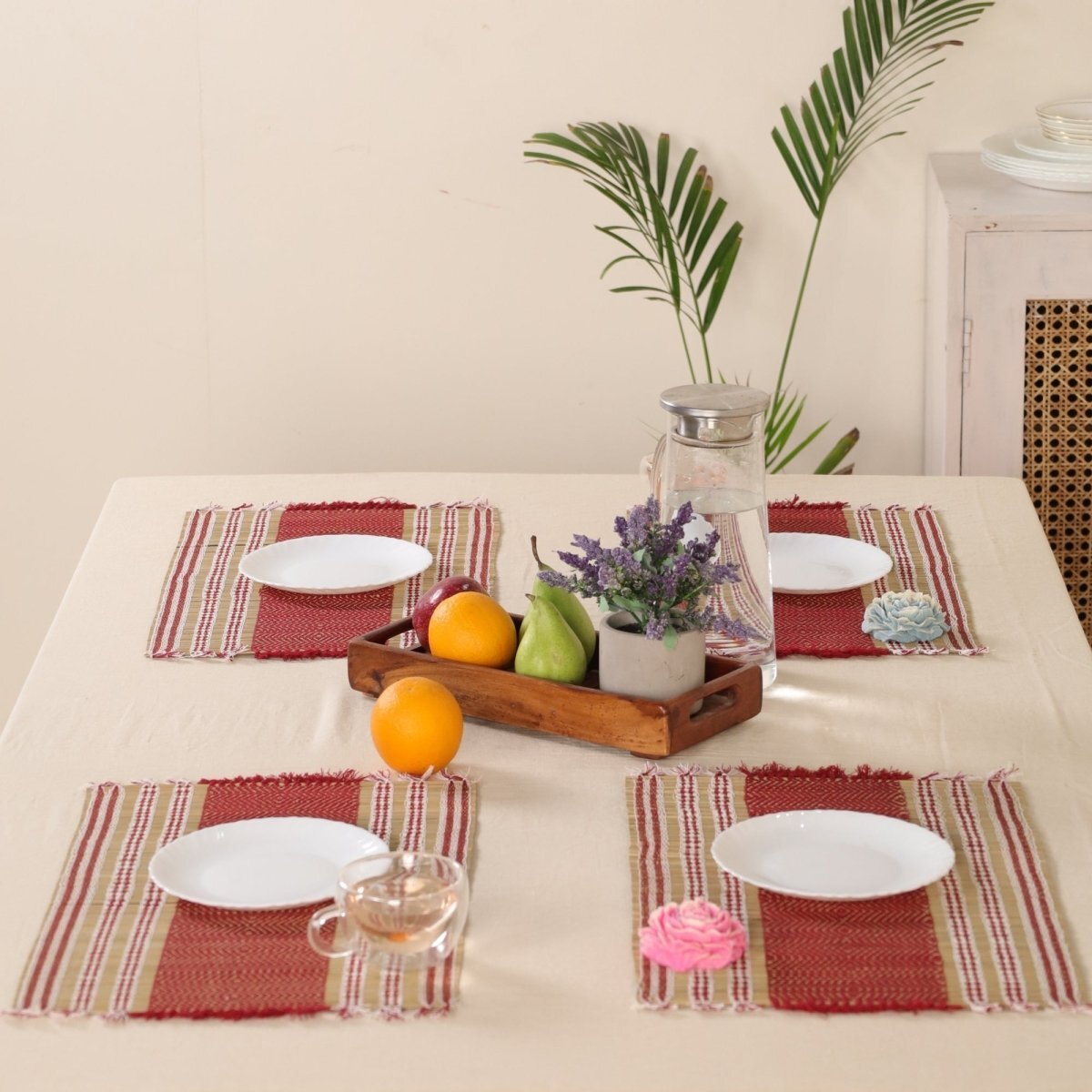 Cotton and Grass Table mats in Maroon | Set of 4 and 6