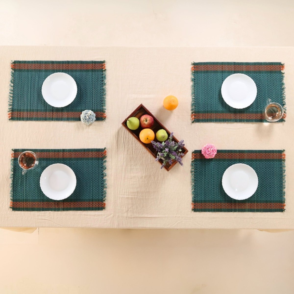 Cotton and Grass Table mats in Teal | Set of 4 and 6