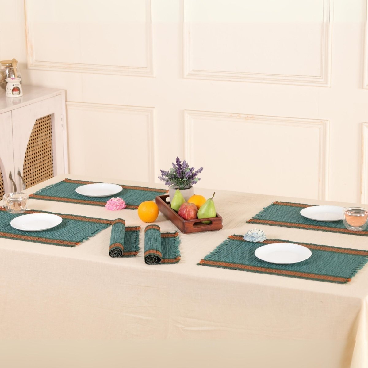 Cotton and Grass Table mats in Teal | Set of 4 and 6