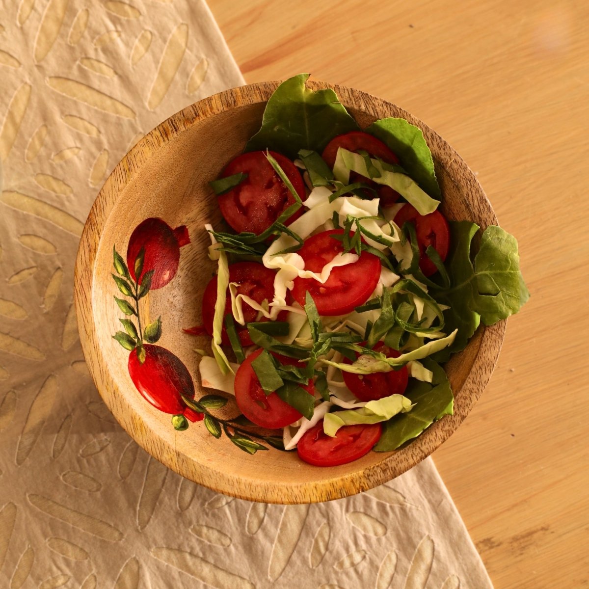 Salad Bowl which is Hand painted on Mango Wood in an Anar Design Height 3 inches and Diameter 8 inches
