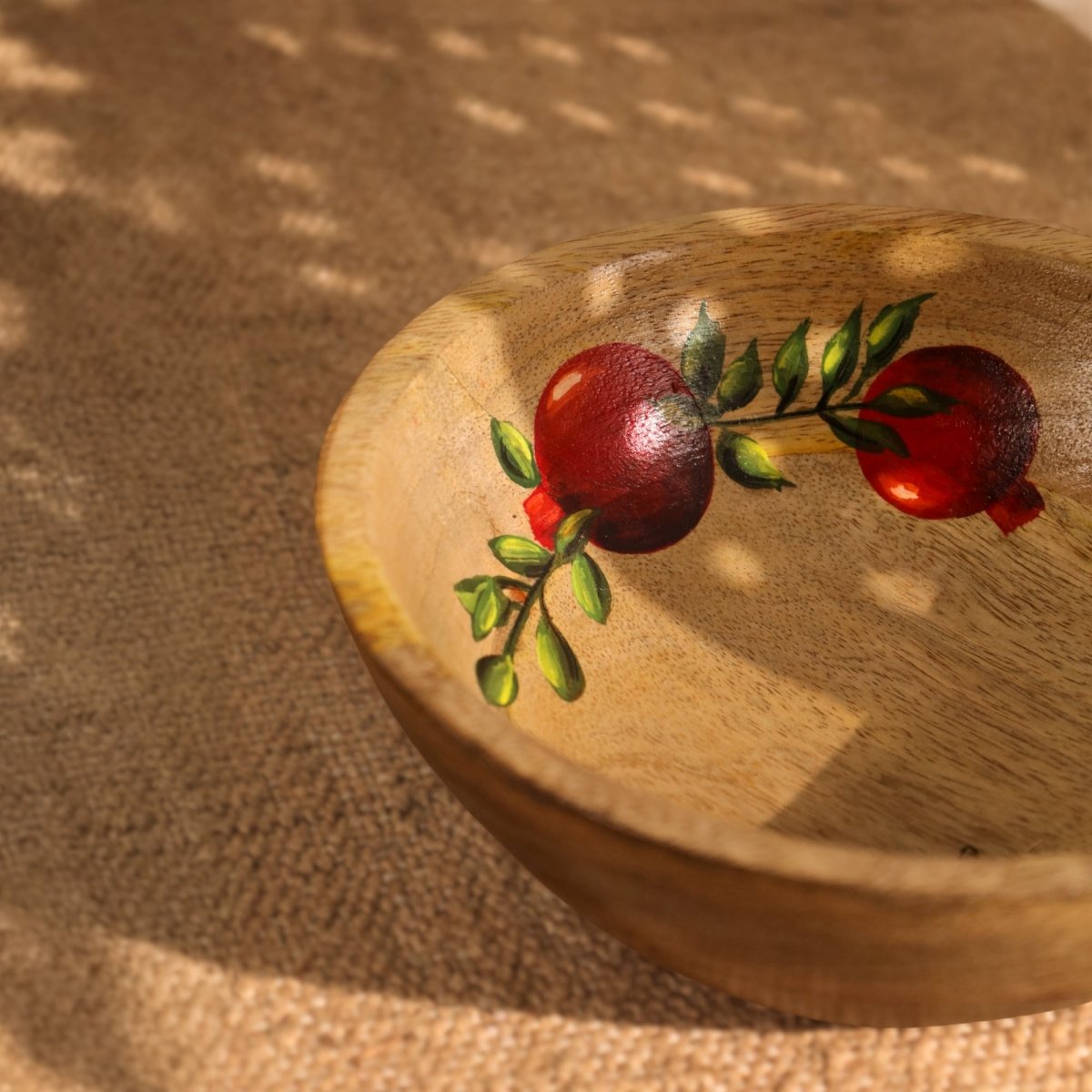 Salad Bowl which is Hand painted on Mango Wood in an Anar Design Height 3 inches and Diameter 8 inches
