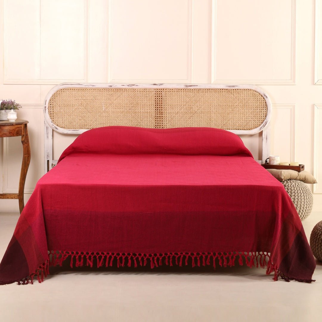 Pure Cotton Queen Bedcover in Berry Tones | Handprinted