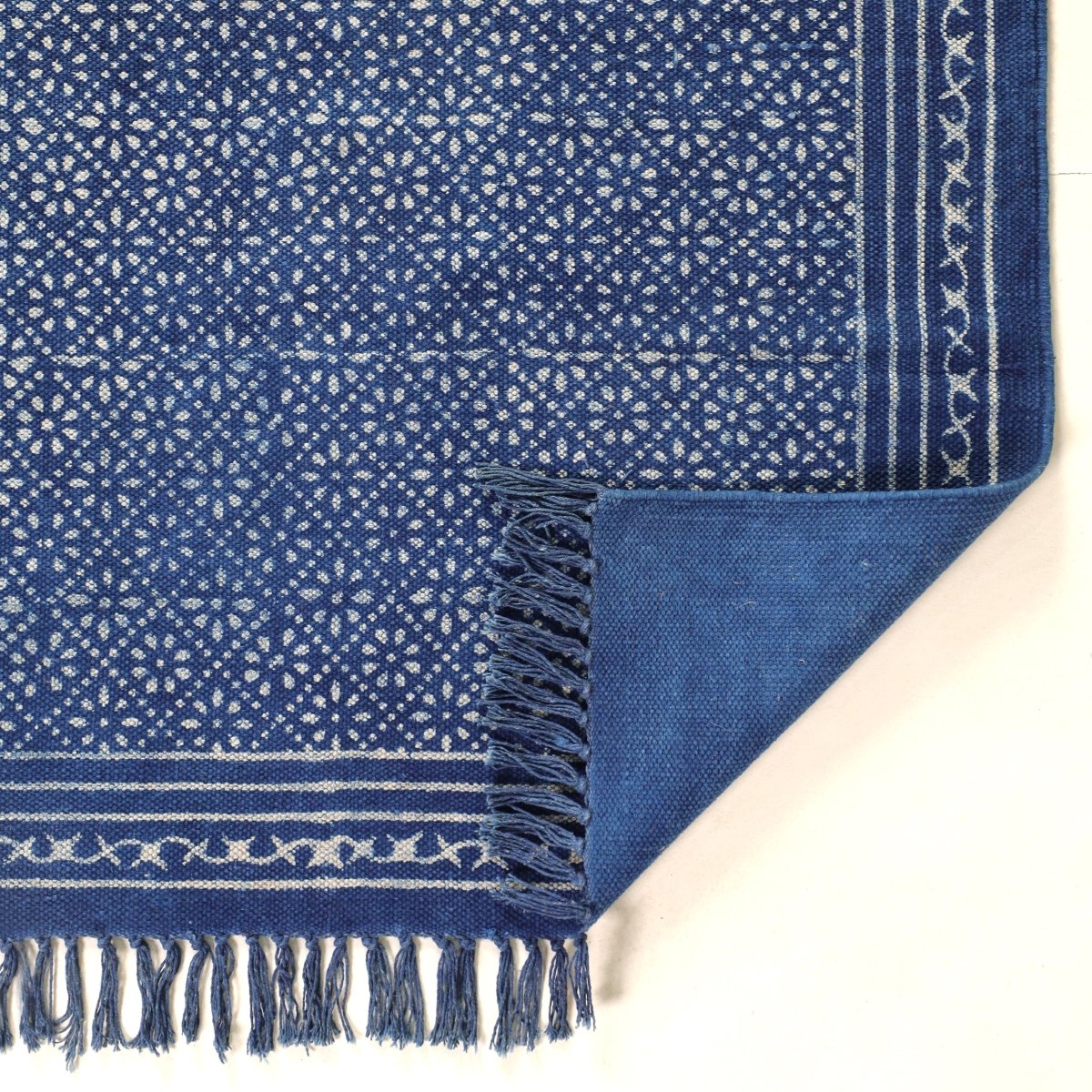 Indigo Cotton Block Printed Living Room Rugs. Best as bedroom rug as well.