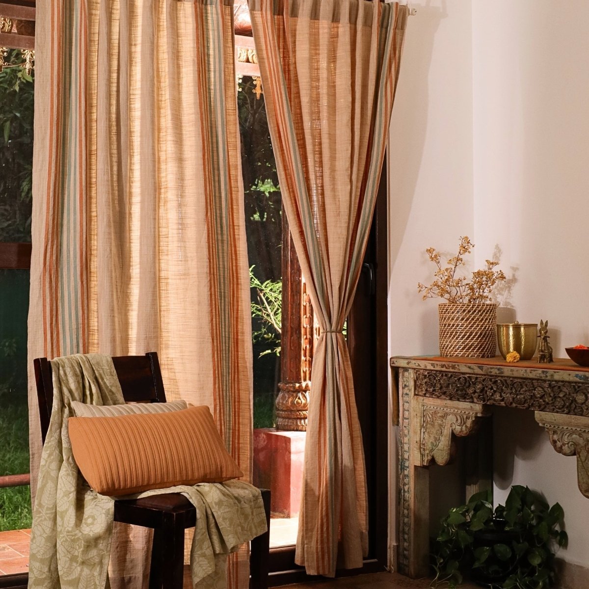 Pure Cotton Semi Blackout Curtains in Ivory colour with 60% light blocking | Best curtains for living room