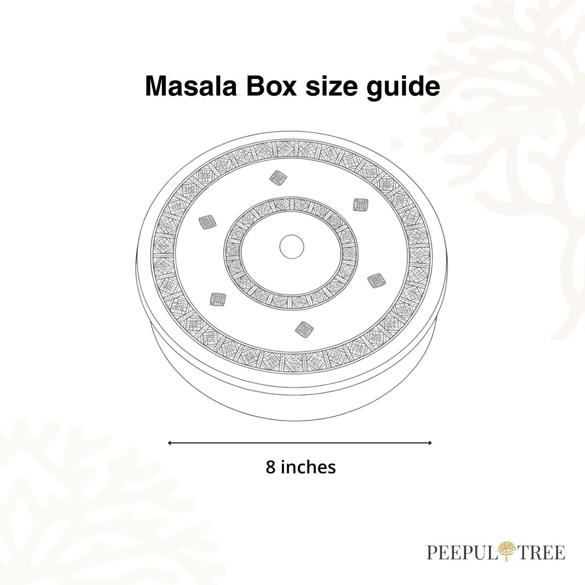 Kitchen masala box or spice box made with Pure Brass in an Antique Kanjeevaram Design Theme.