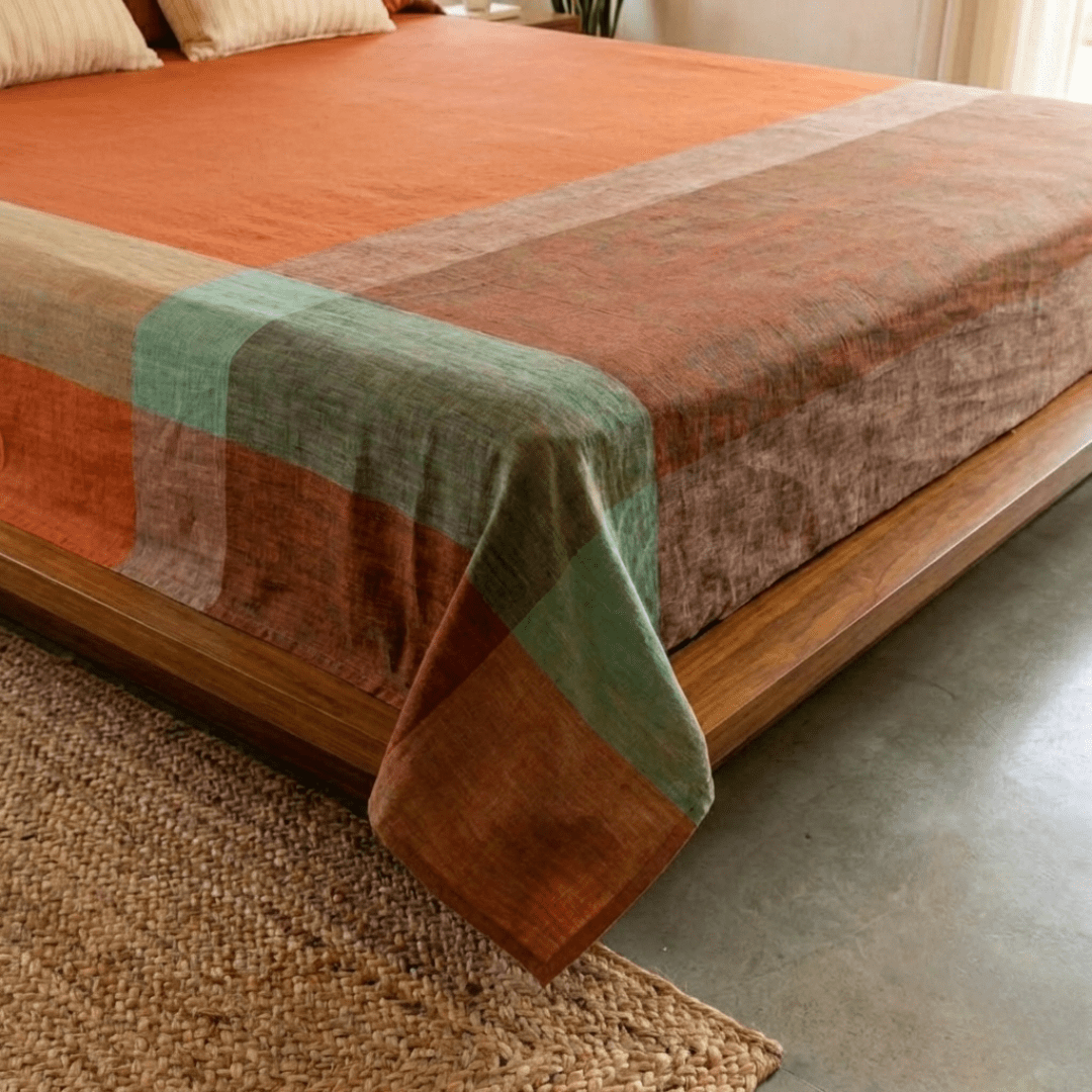 Marigold Rust Pure Cotton Bedcover | Single and Queen | Handprinted