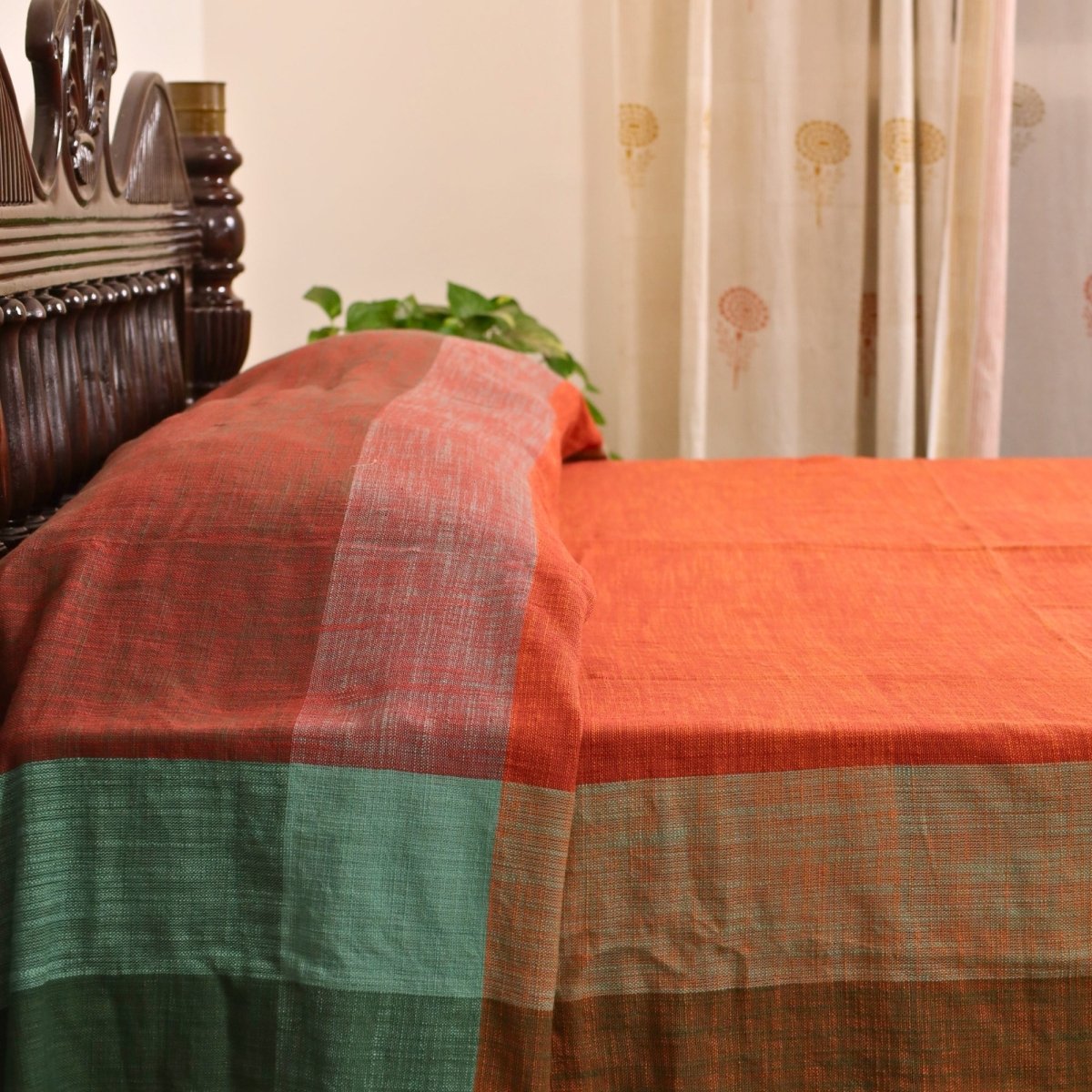 Marigold Rust Pure Cotton Bedcover | Single and Queen | Handprinted