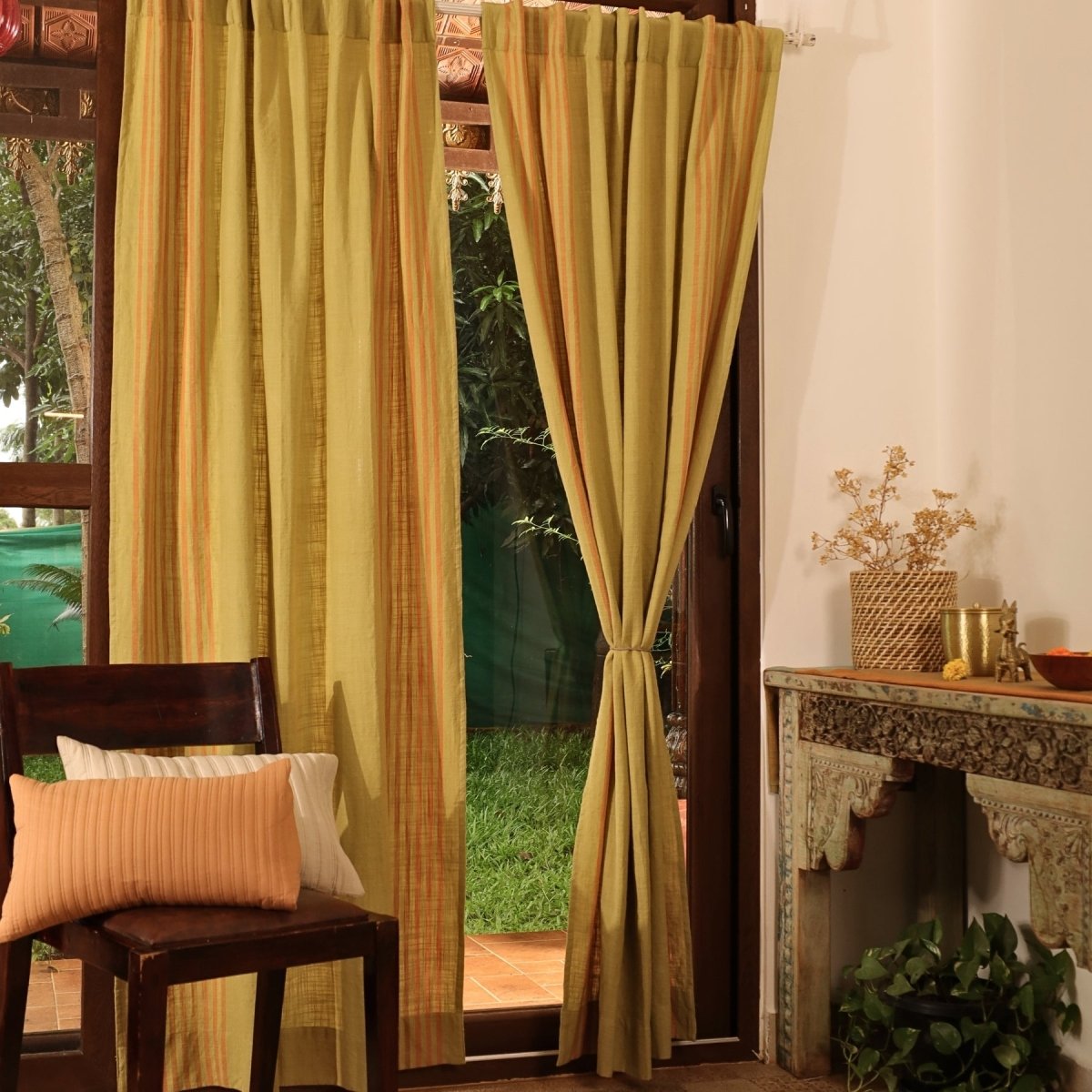 Pure Cotton Semi Blackout Curtains in Green colour with 60% light blocking | Best curtains for living room