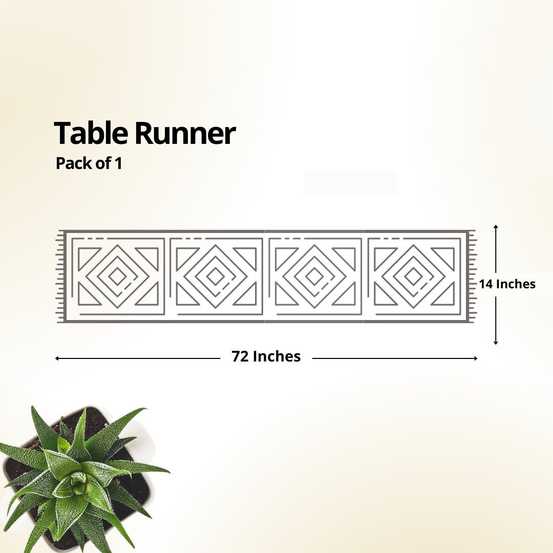 Monochrome Handwoven Striped Cotton Table Runner | 6 Seater