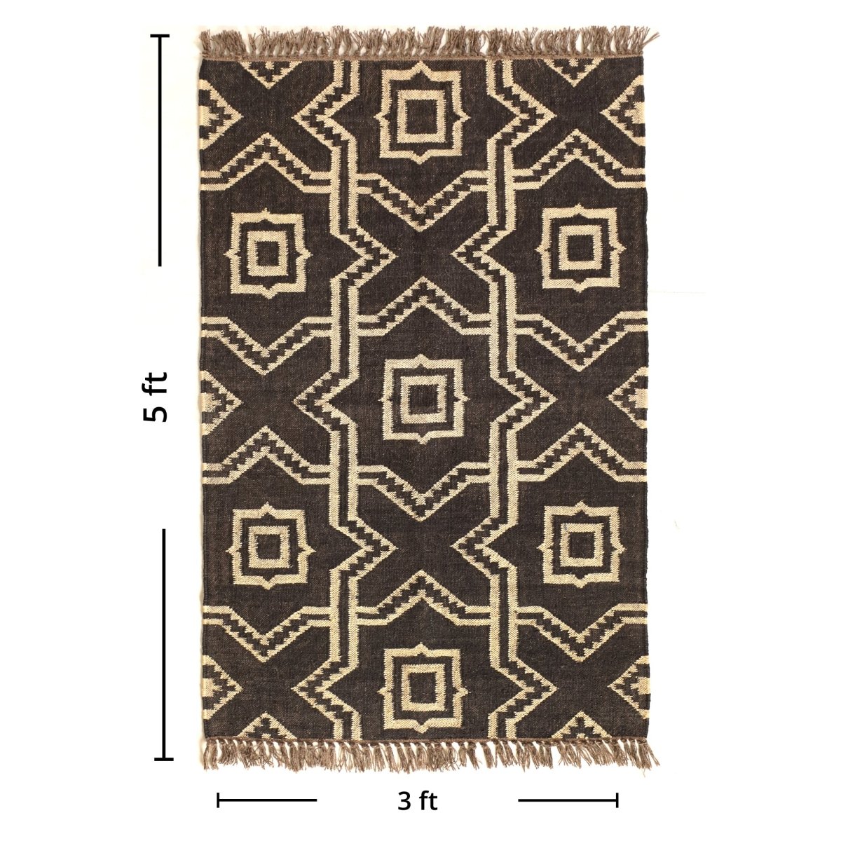 Monochrome Sustainable Rug In 3 x 5 ft Geometric pattern Handcrafted In India