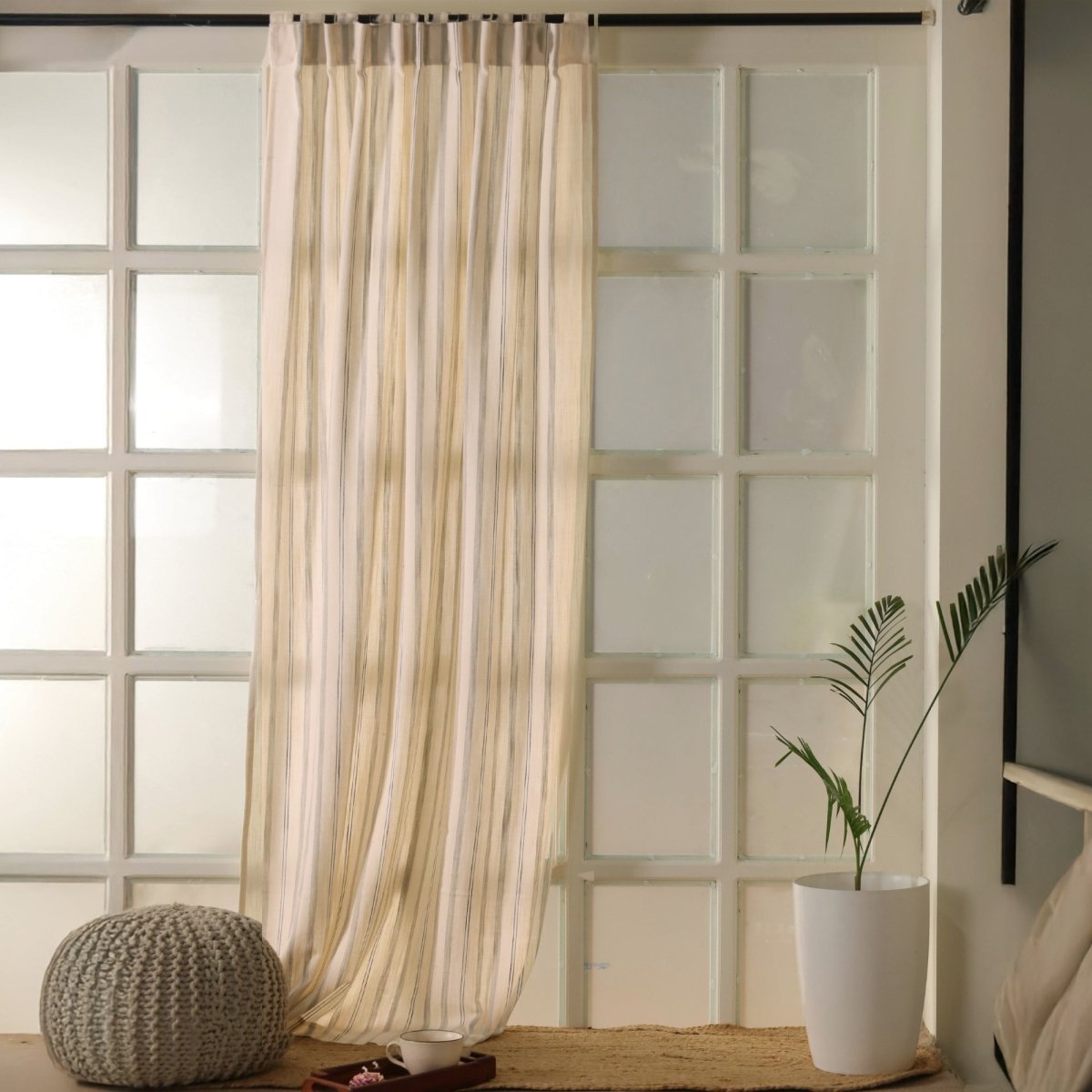 Pure Cotton Semi Blackout Curtains in Off white and Charcoal colour with 60% light blocking | Best curtains for living room