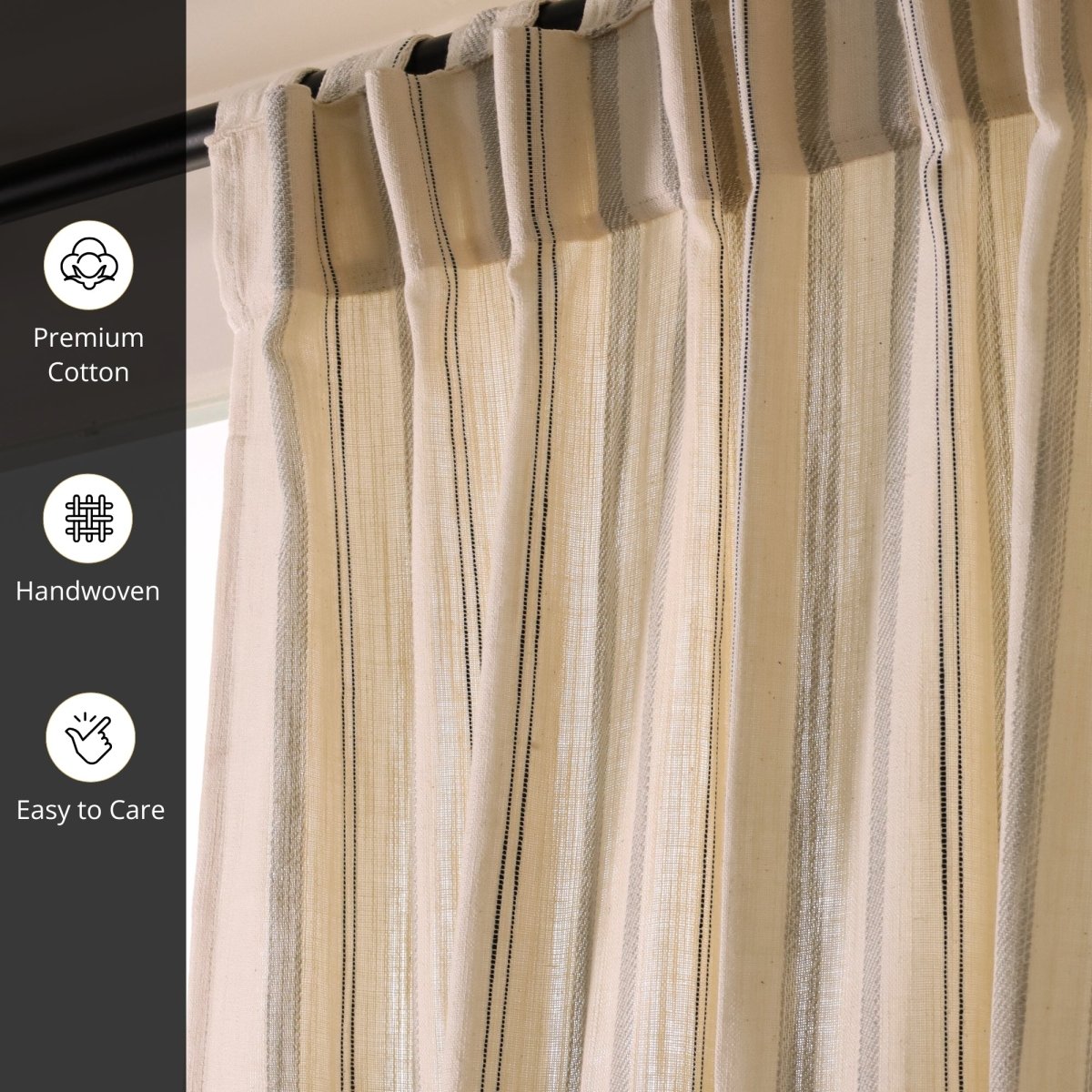 Pure Cotton Semi Blackout Curtains in Off white and Charcoal colour with 60% light blocking | Best curtains for living room