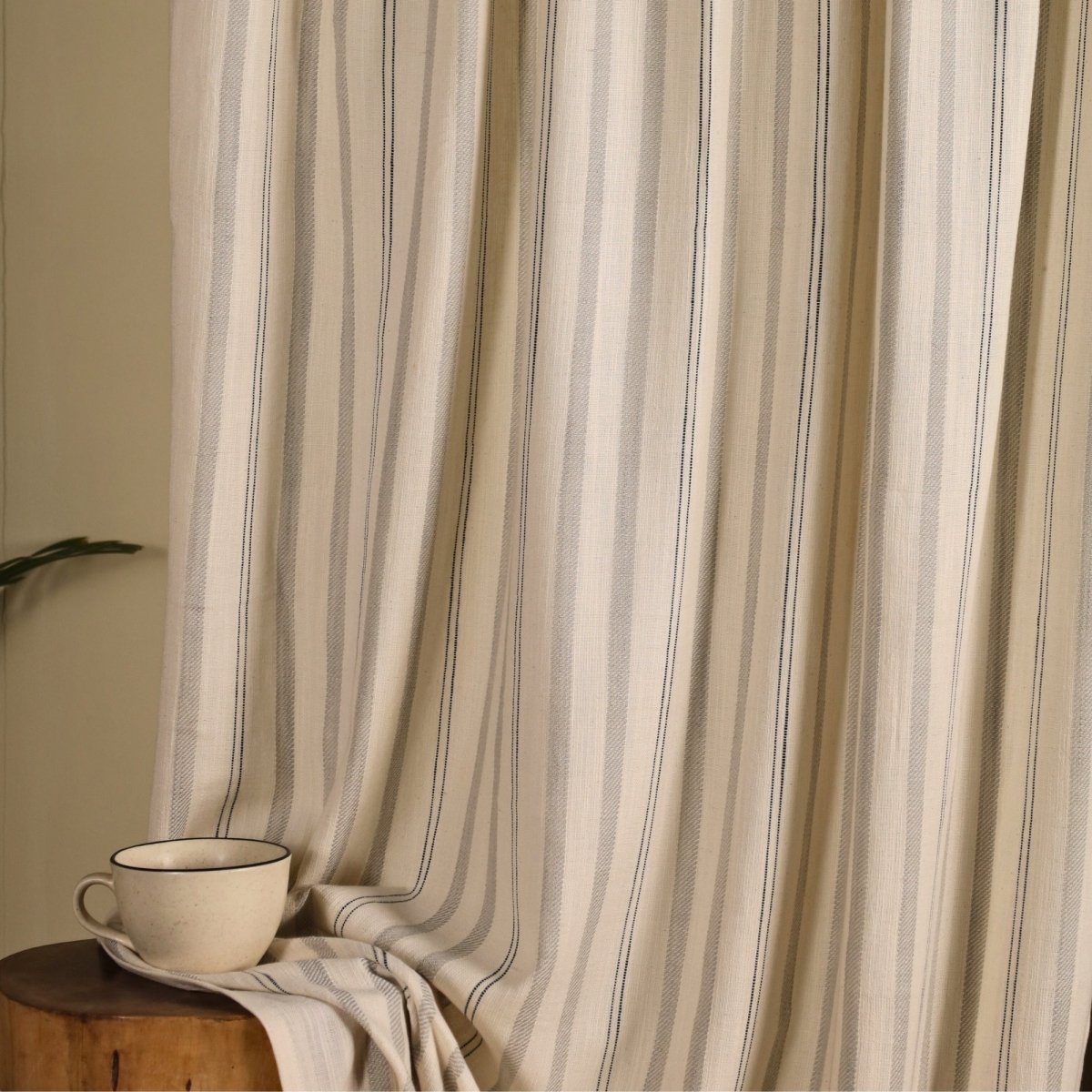 Pure Cotton Semi Blackout Curtains in Off white and Charcoal colour with 60% light blocking | Best curtains for living room