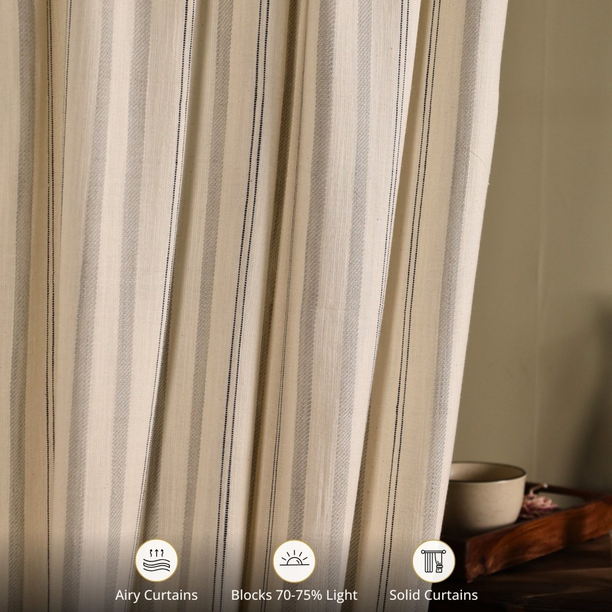 Pure Cotton Semi Blackout Curtains in Off white and Charcoal colour with 60% light blocking | Best curtains for living room