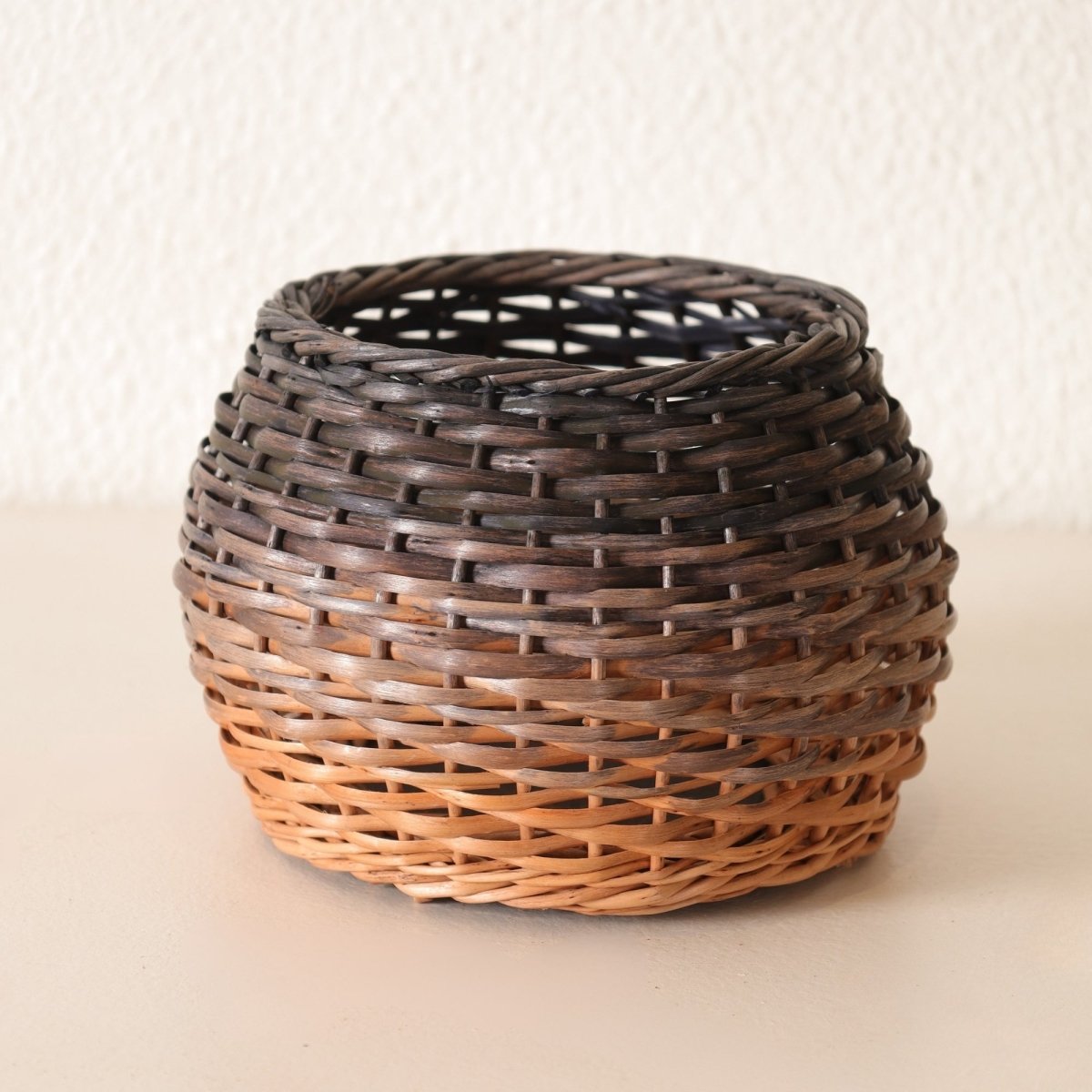 Indigo and Brown Ombre Wicker and Wood Planter | Eco-friendly Indoor Decor