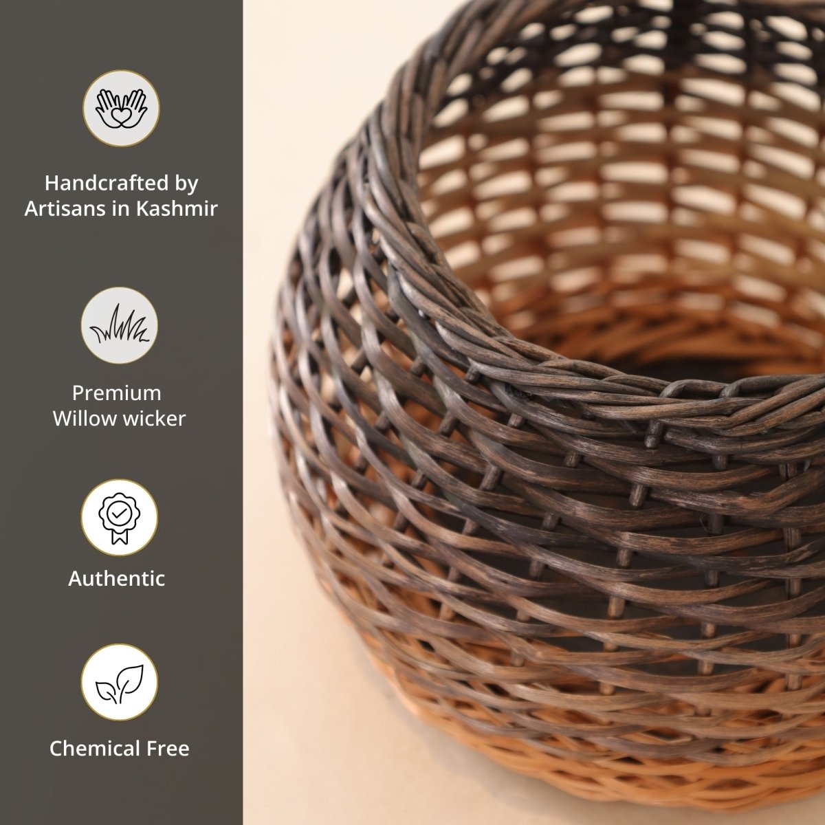 Indigo and Brown Ombre Wicker and Wood Planter | Eco-friendly Indoor Decor
