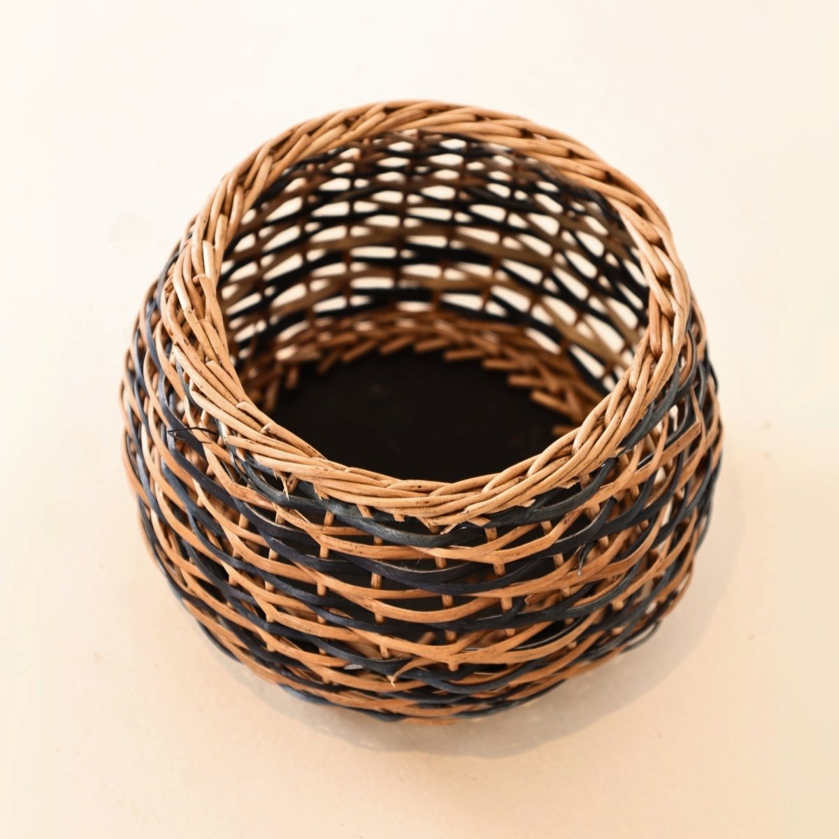 Indigo and Brown Wicker and Wood Planter | Eco-friendly Indoor Decor