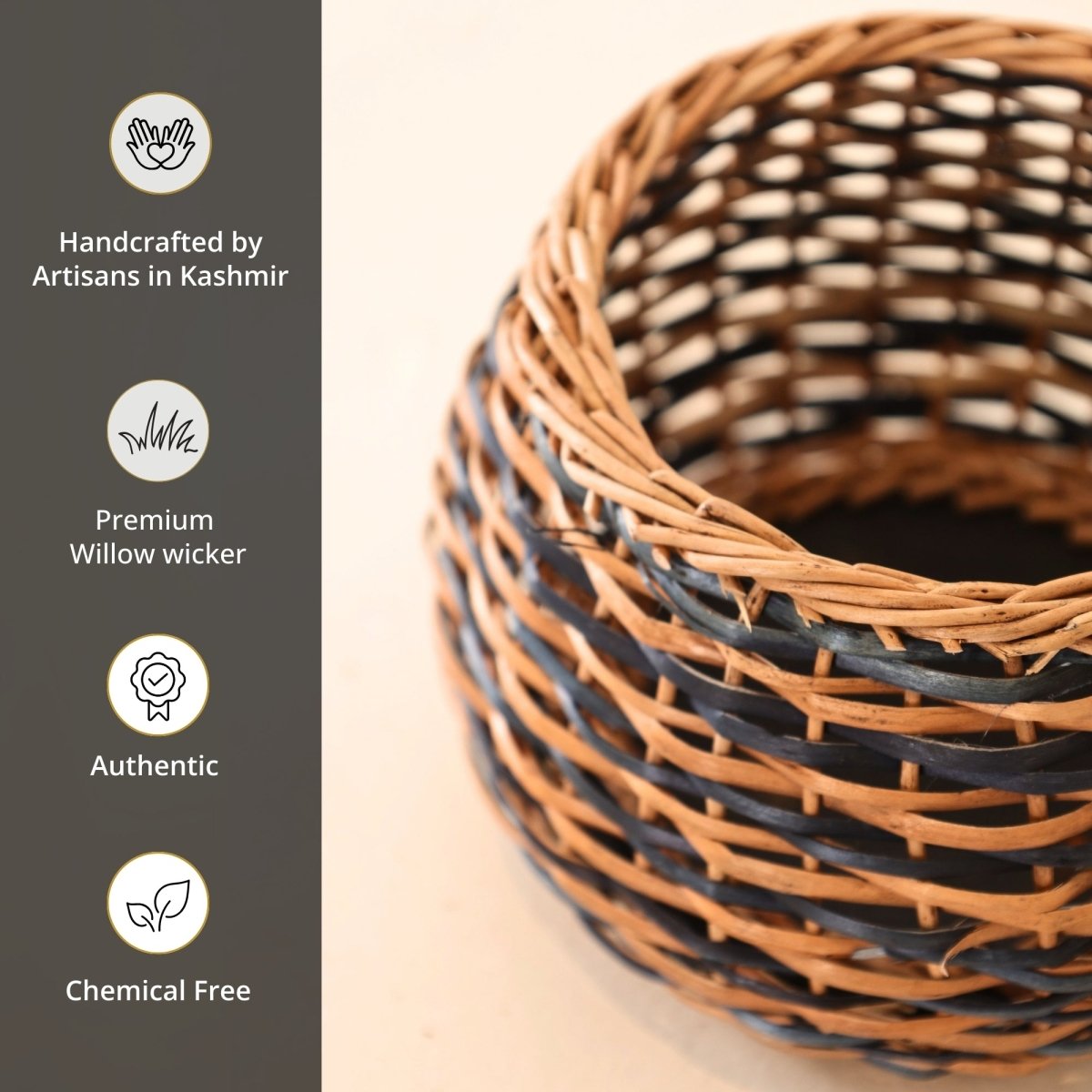 Indigo and Brown Wicker and Wood Planter | Eco-friendly Indoor Decor