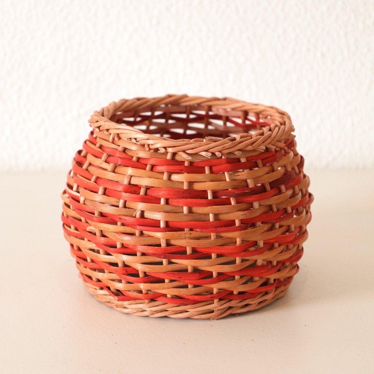 Rust Brown and Indigo Wicker and Wood Planter | Eco-friendly Indoor Decor