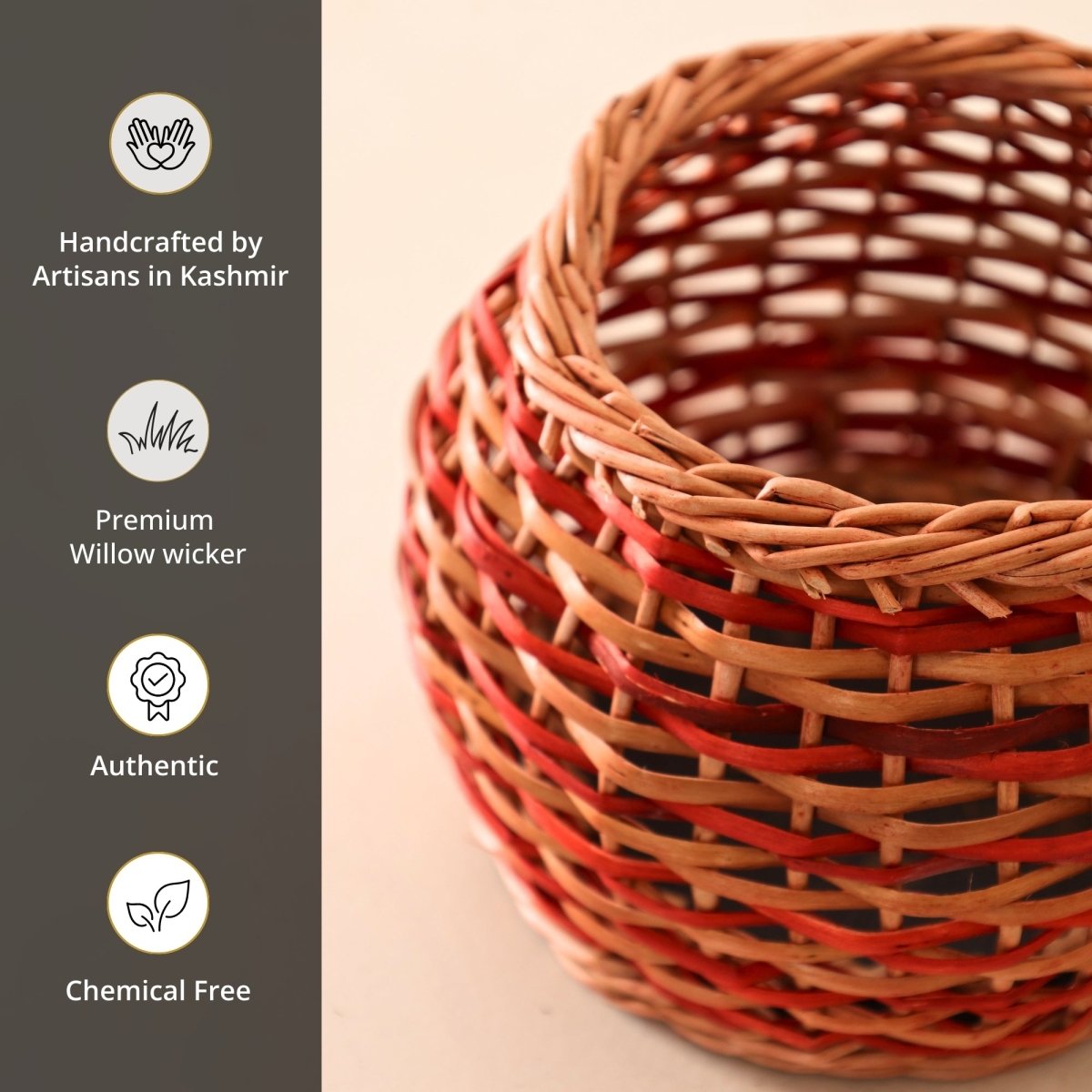 Rust Brown and Indigo Wicker and Wood Planter | Eco-friendly Indoor Decor