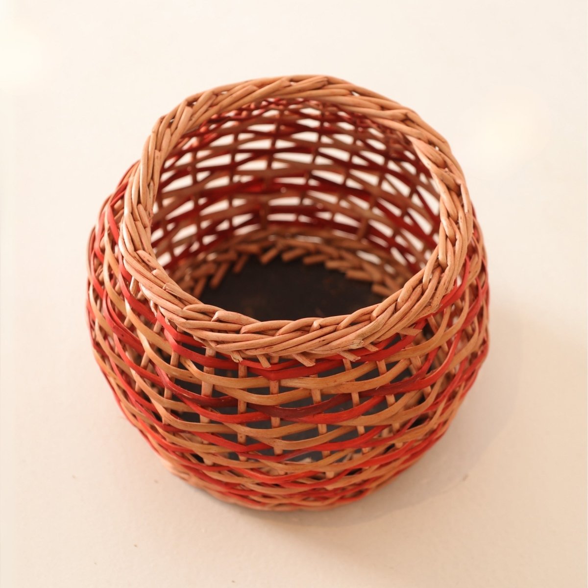 Rust Brown and Indigo Wicker and Wood Planter | Eco-friendly Indoor Decor